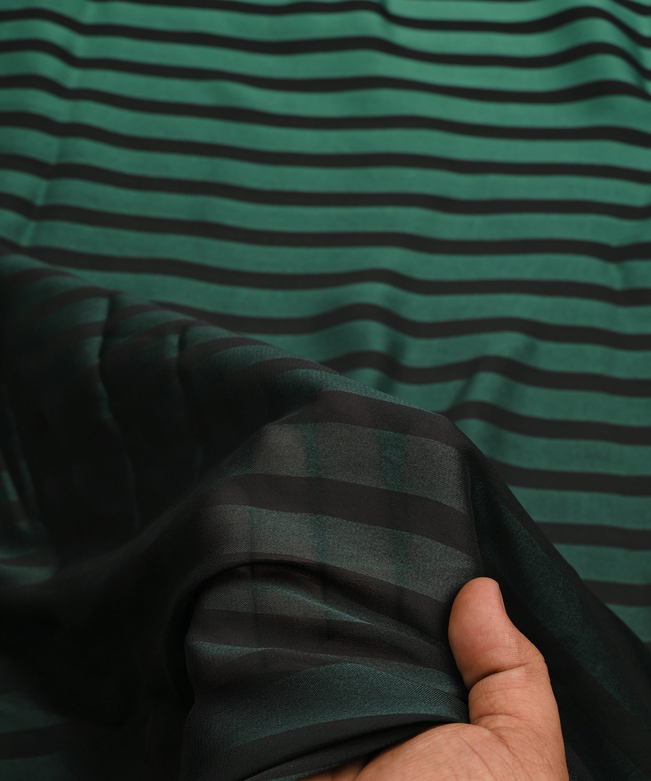 Dark Teal Shaded Chiffon Fabric with Stripes
