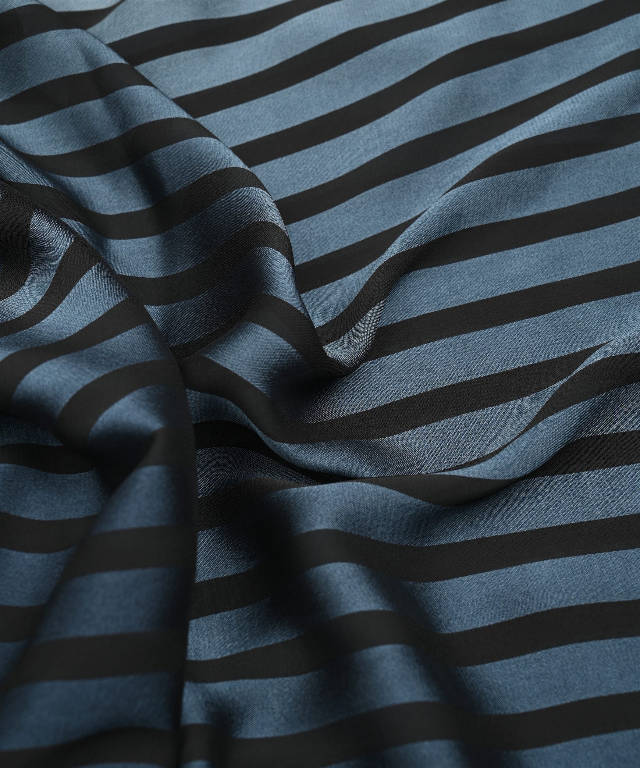 Navy Blue Shaded Chiffon Fabric with Stripes