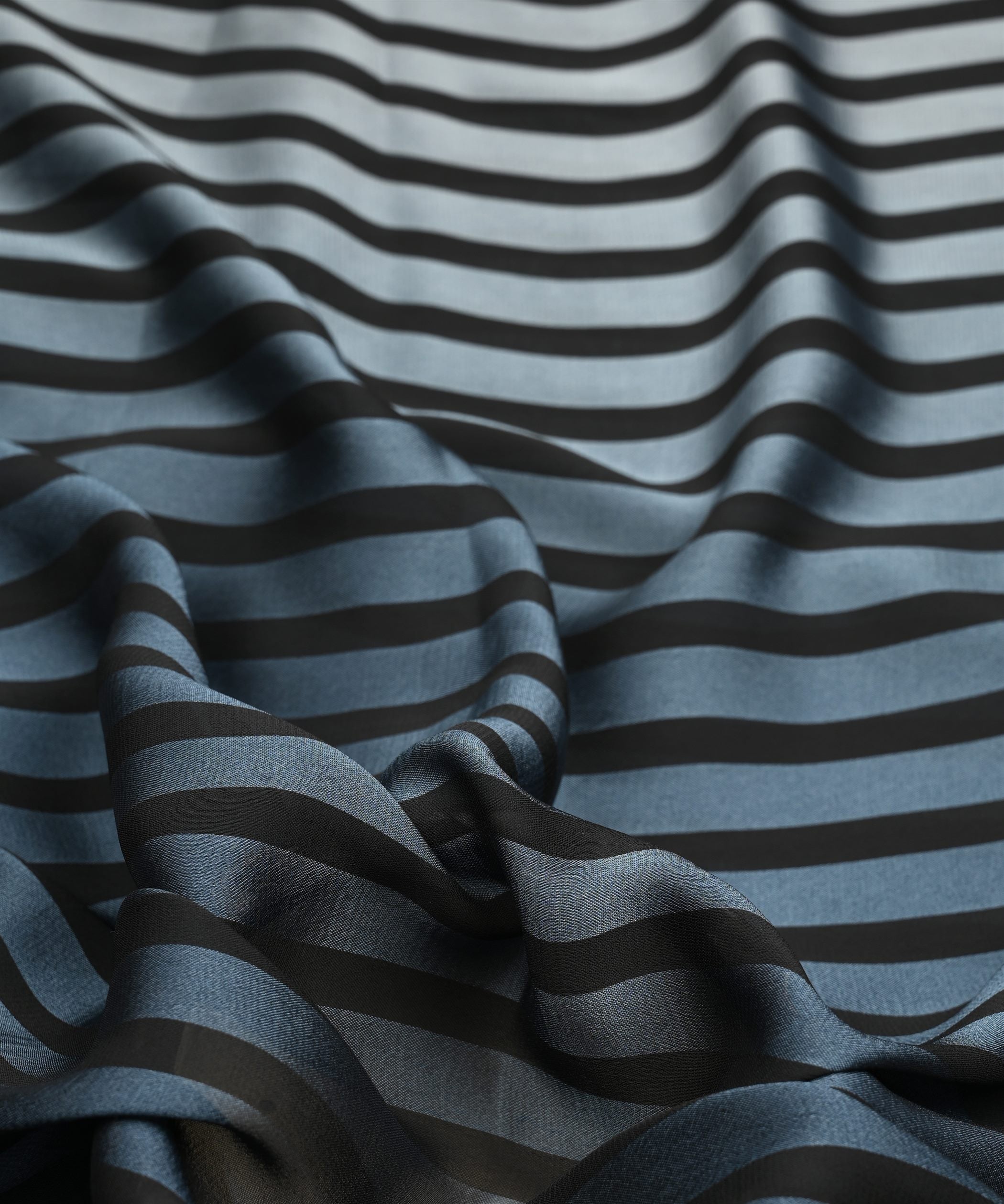 Navy Blue Shaded Chiffon Fabric with Stripes