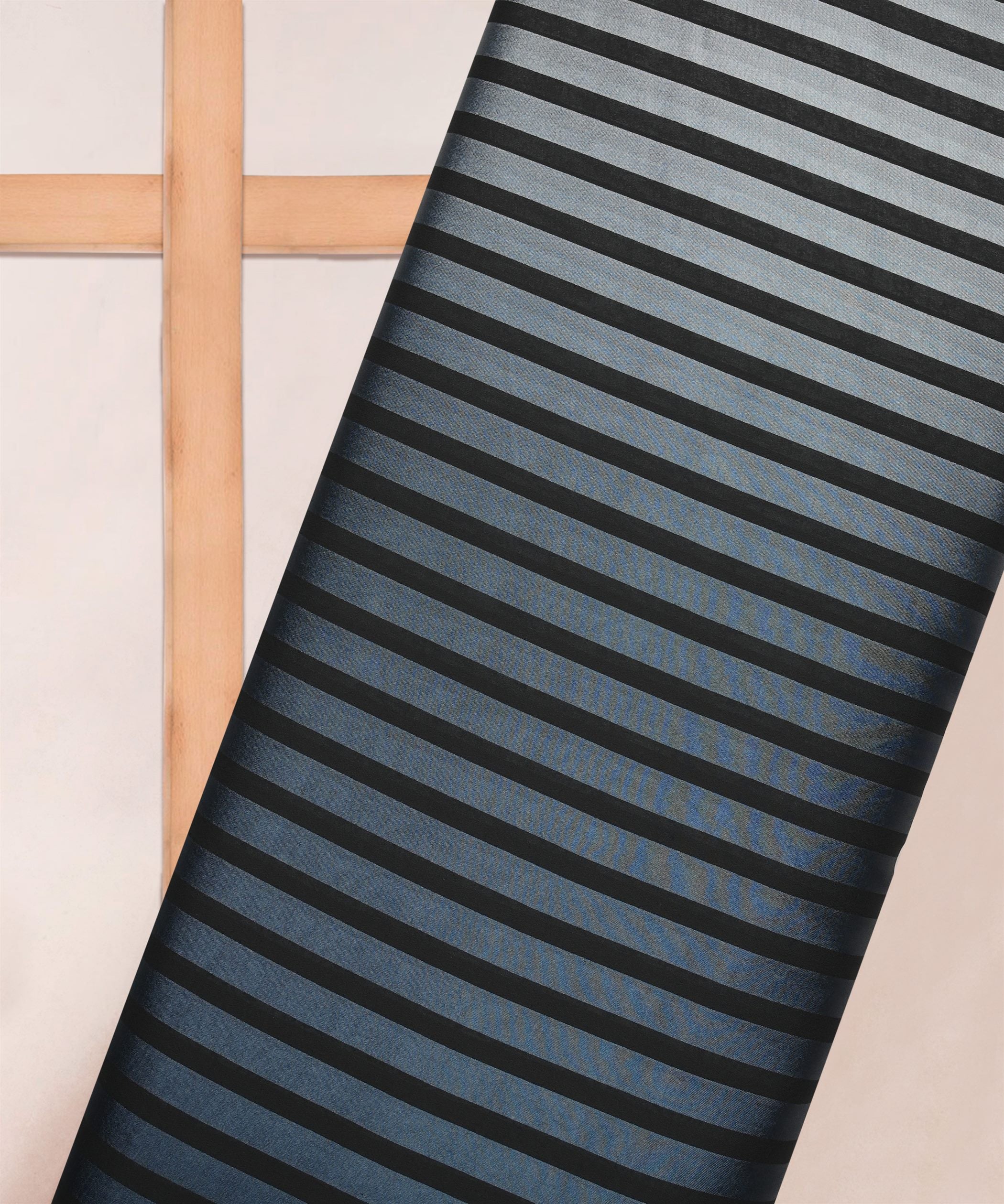Navy Blue Shaded Chiffon Fabric with Stripes