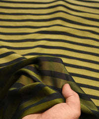 Olive Green Shaded Chiffon Fabric with Stripes