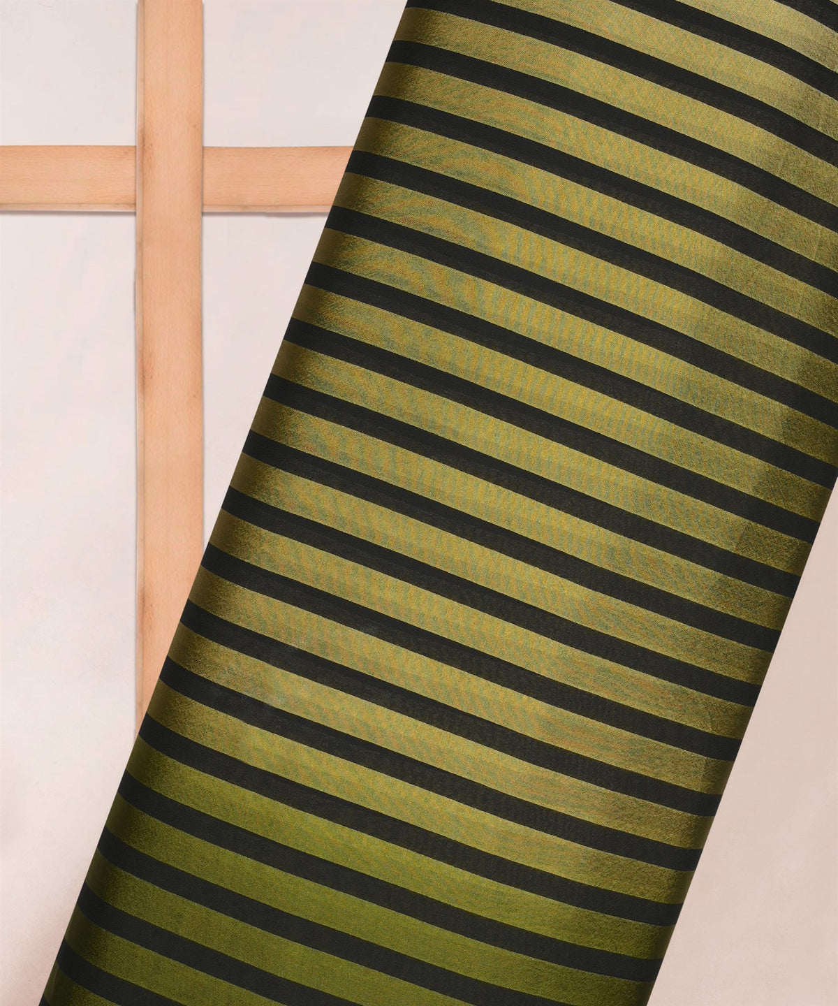 Olive Green Shaded Chiffon Fabric with Stripes