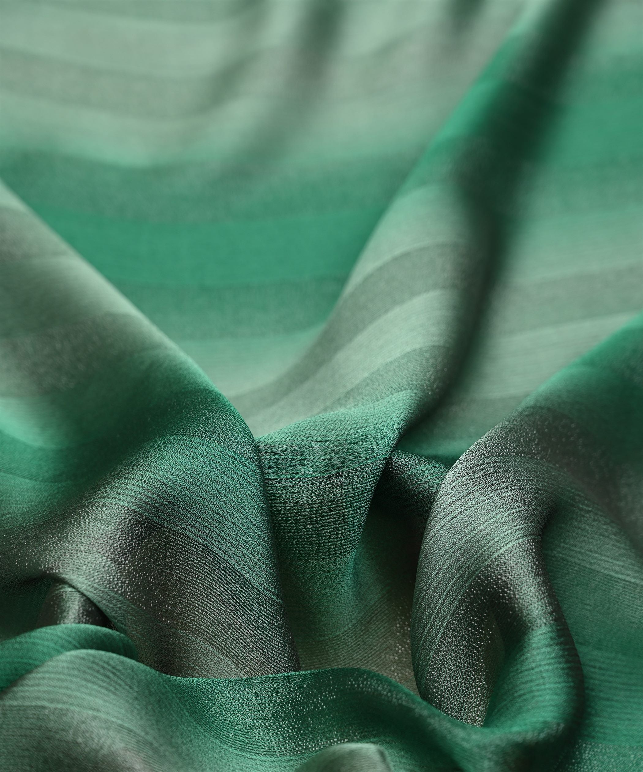 Dark Green Shaded Chiffon Fabric with Zari Patta