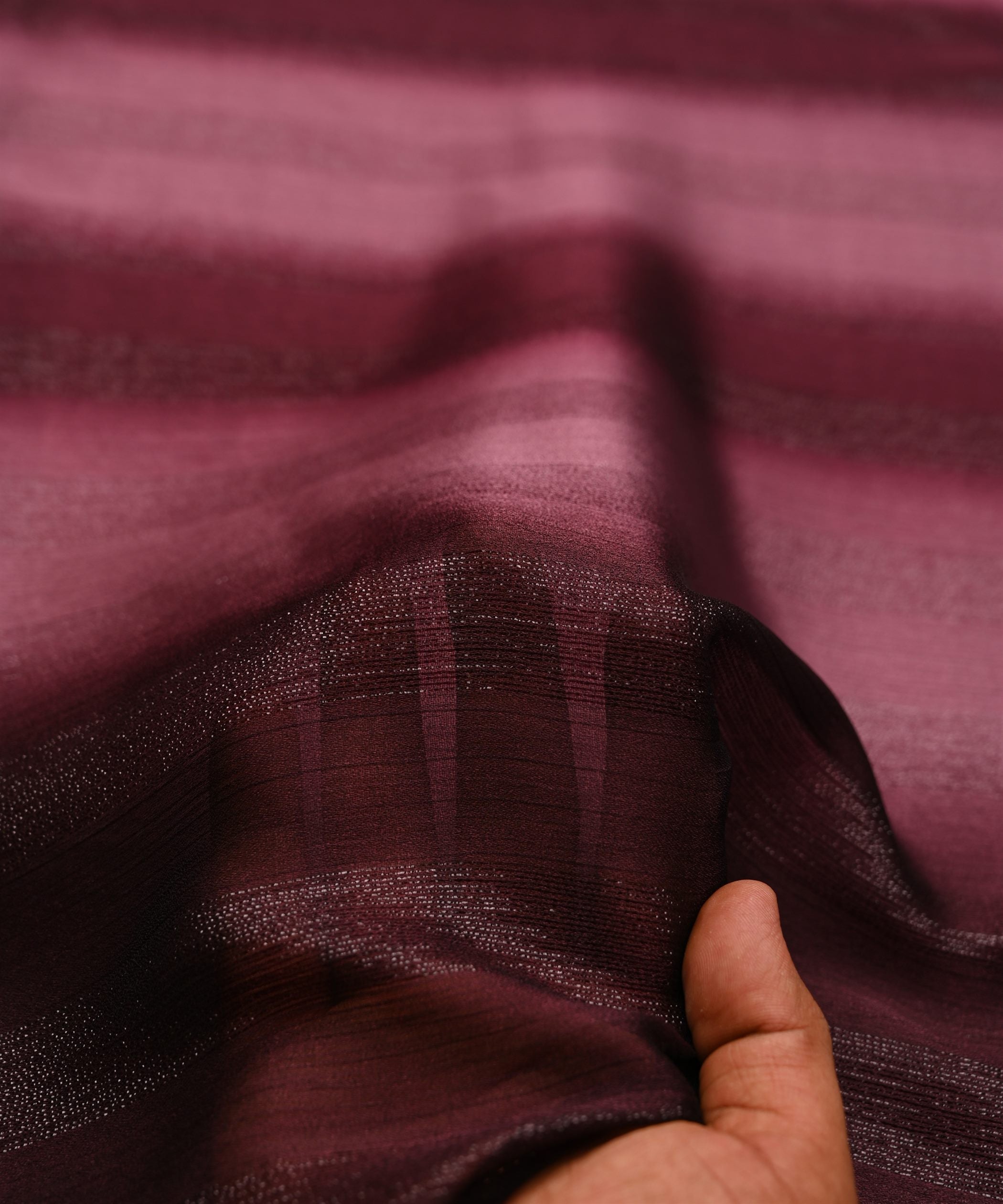 Dark Wine Shaded Chiffon Fabric with Zari Patta