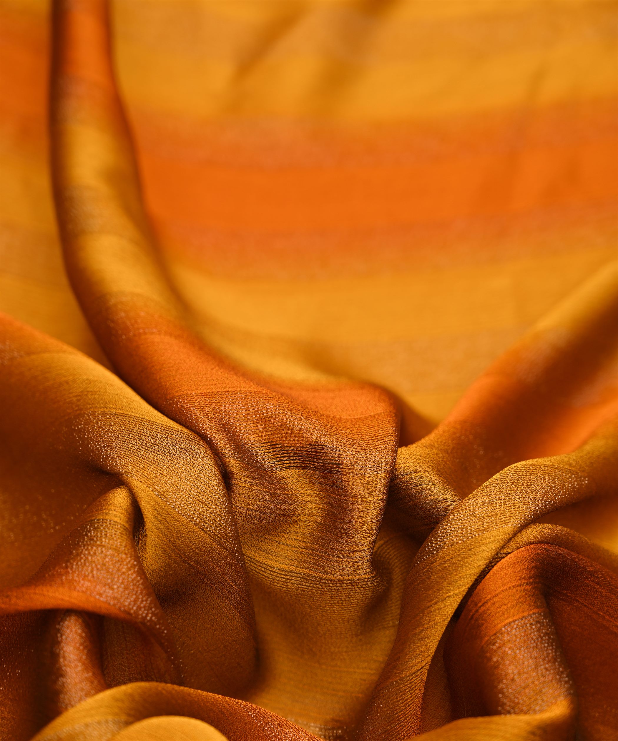 Mustard Yellow Shaded Chiffon Fabric with Zari Patta