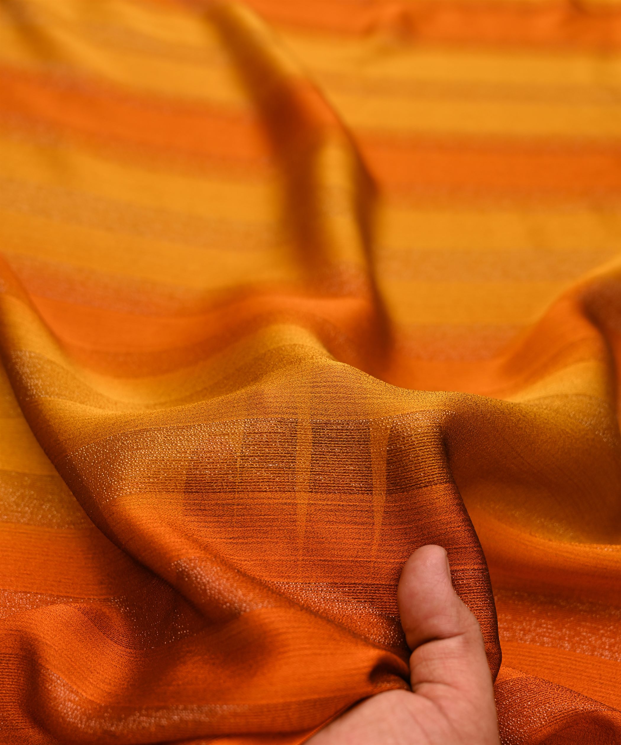 Mustard Yellow Shaded Chiffon Fabric with Zari Patta