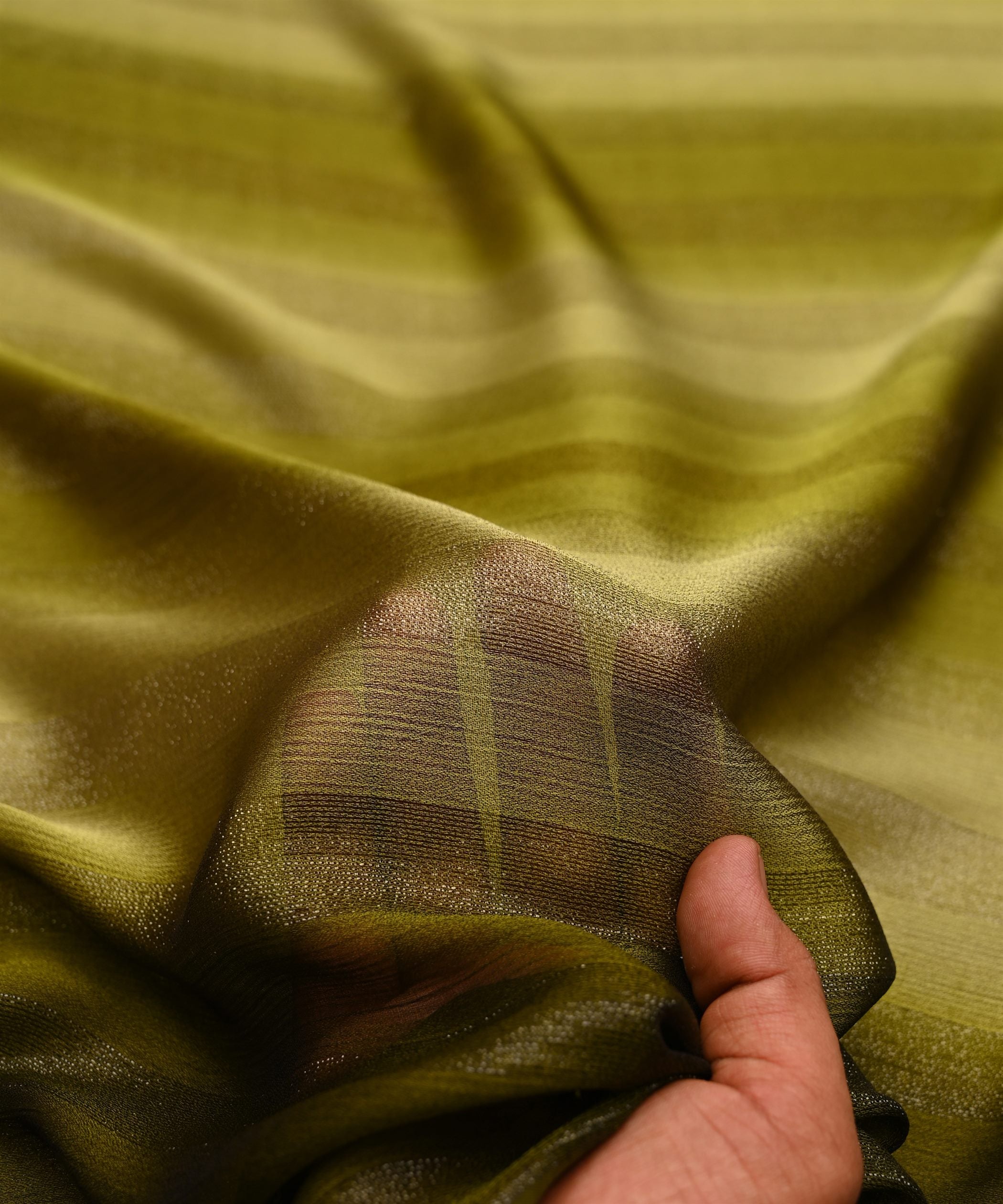 Olive Green Shaded Chiffon Fabric with Zari Patta