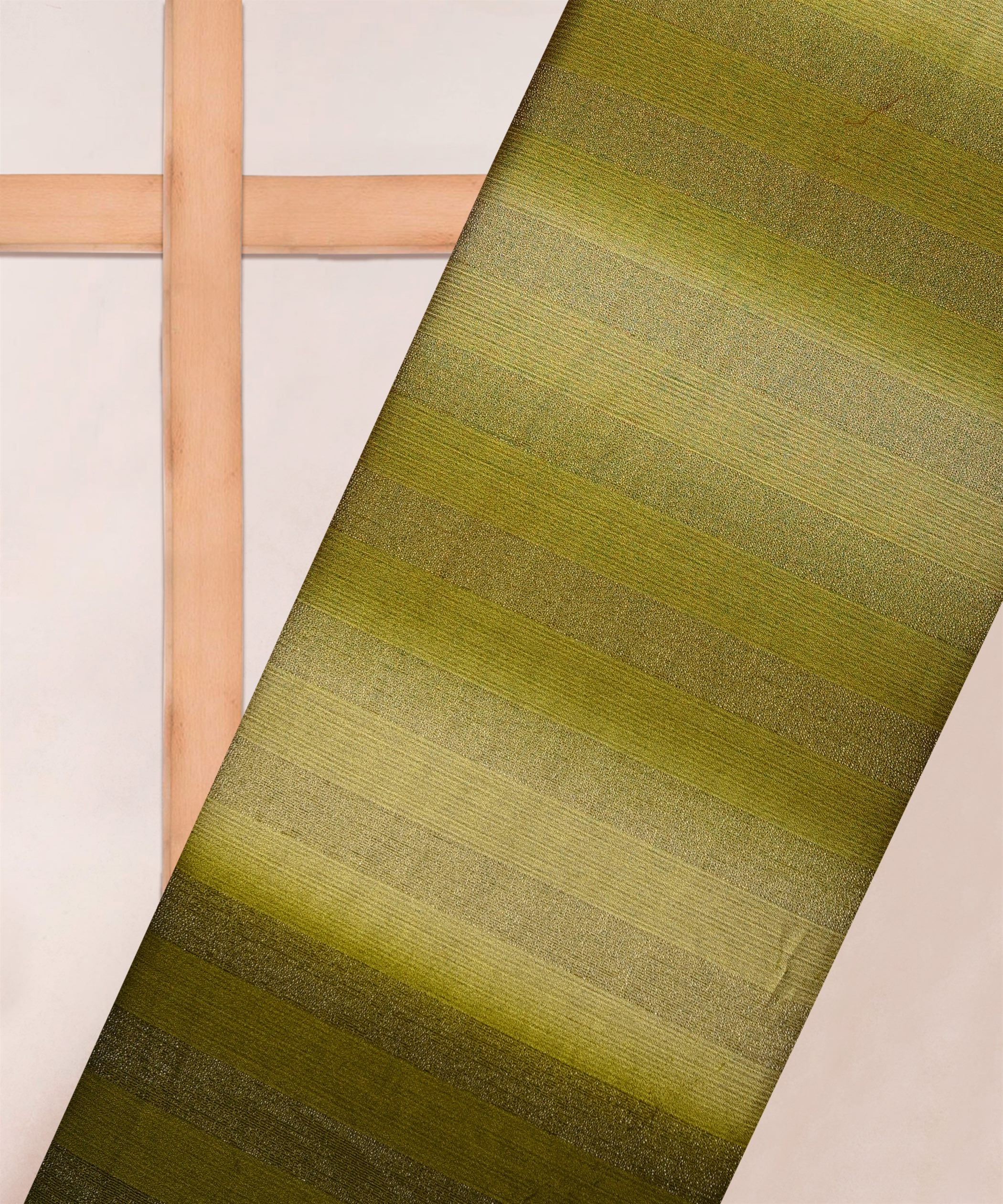 Olive Green Shaded Chiffon Fabric with Zari Patta