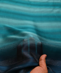 Teal Shaded Chiffon Fabric with Zari Patta