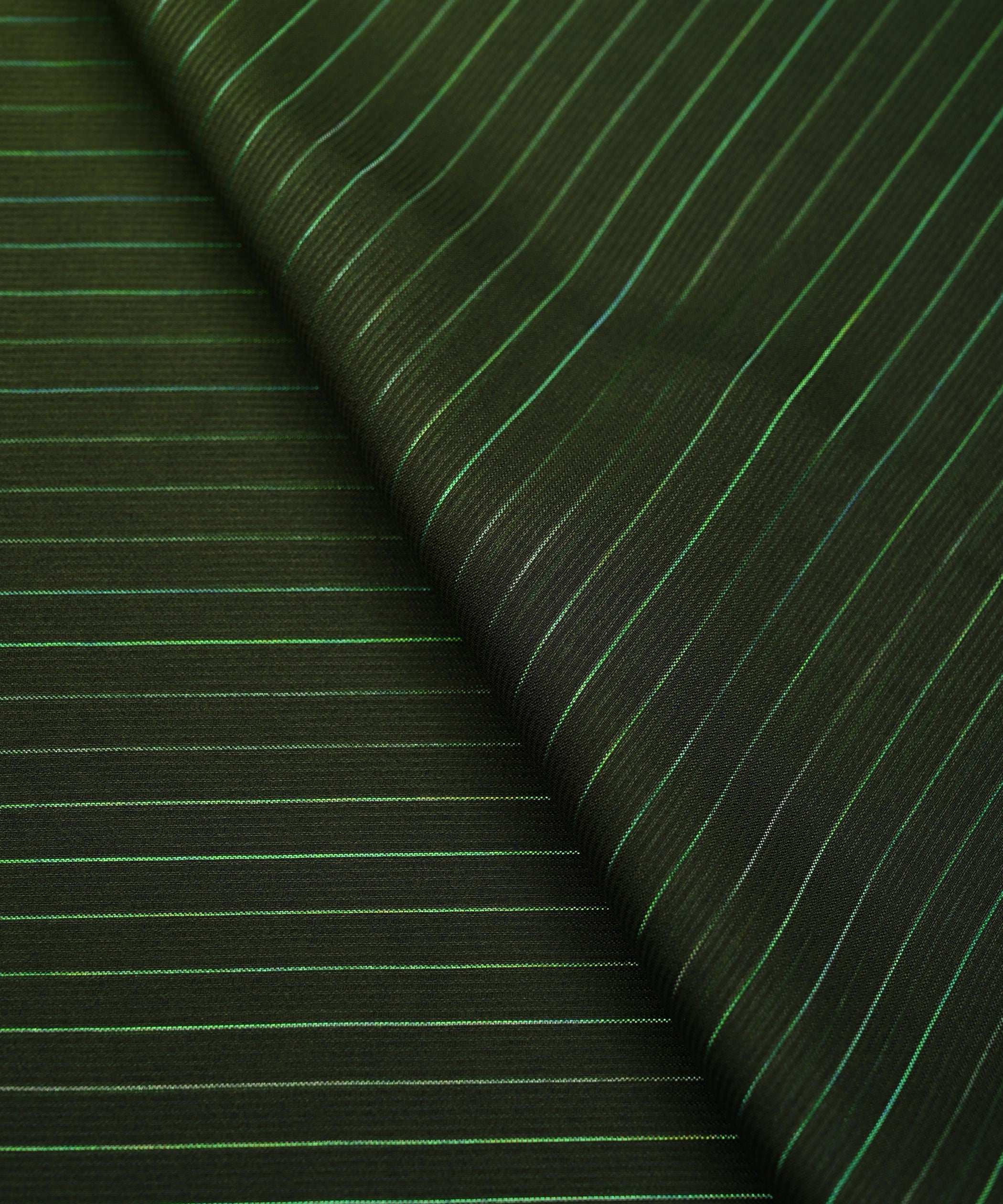 Bottle Green Shaded Chiffon Fabric with Zari Stripes