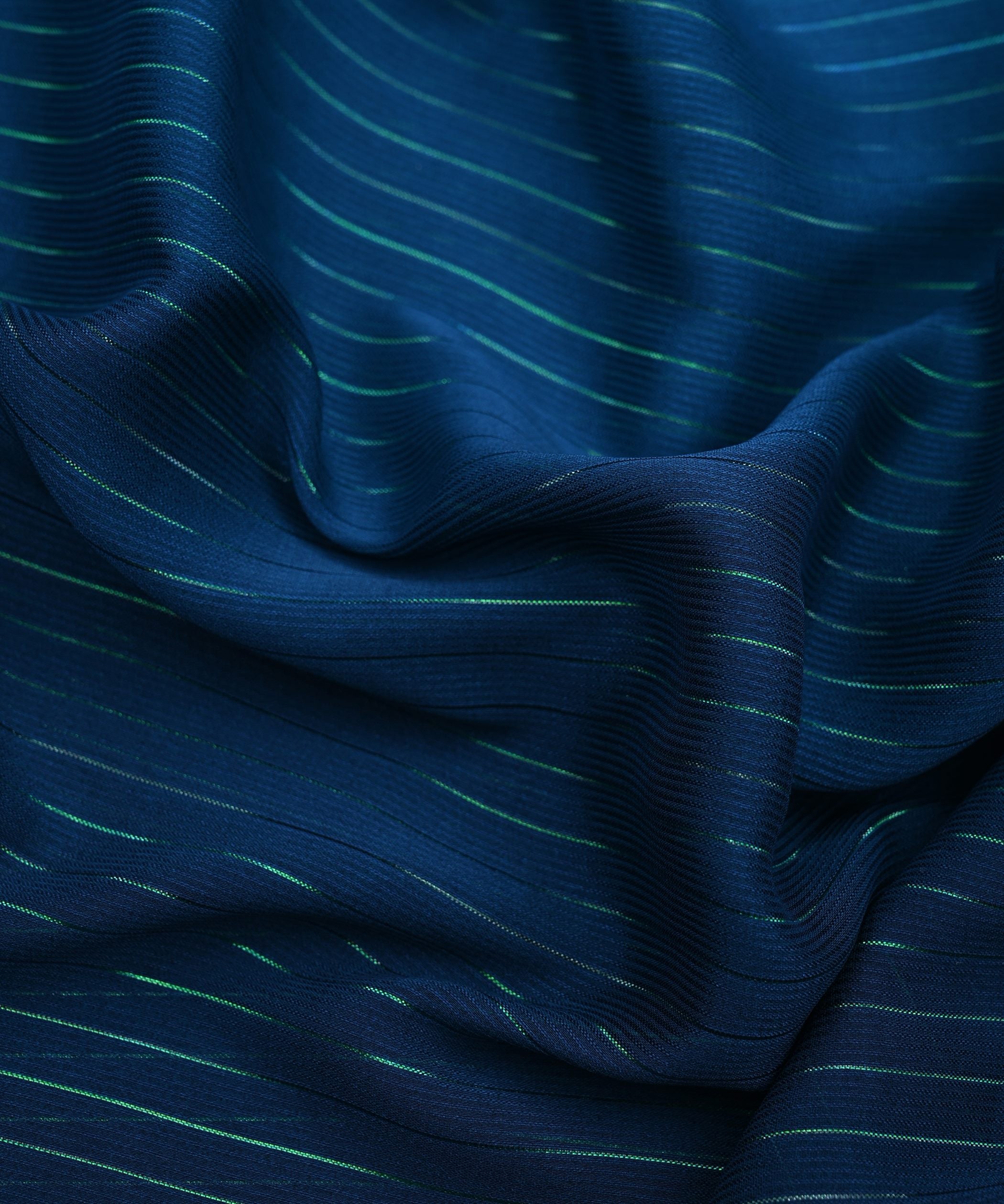Dark Teal Shaded Chiffon Fabric with Zari Stripes