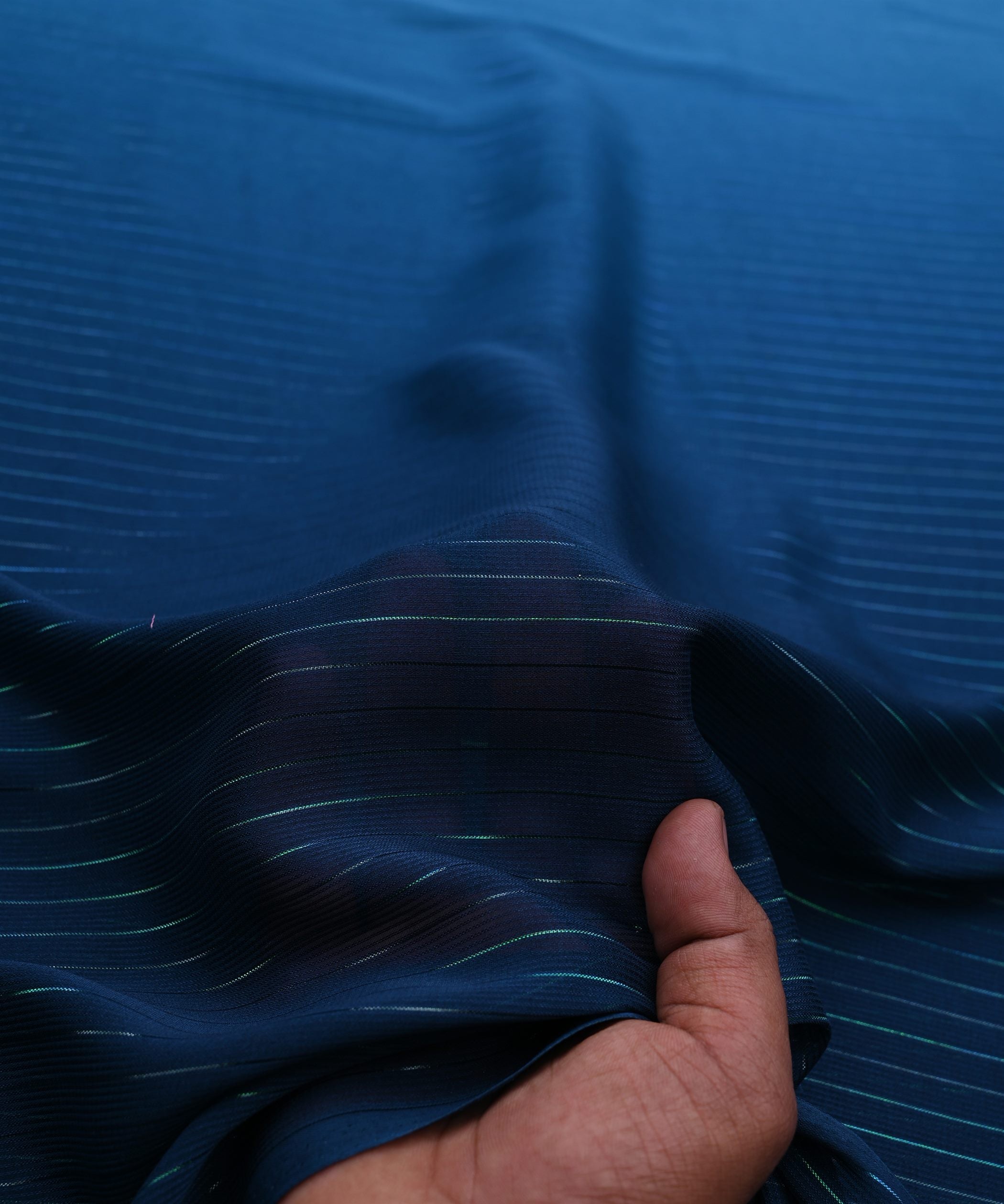 Dark Teal Shaded Chiffon Fabric with Zari Stripes