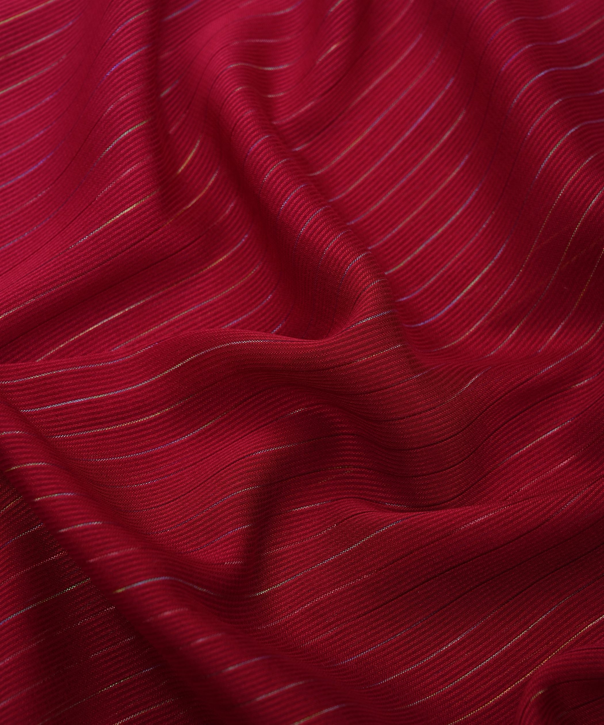 Red Shaded Chiffon Fabric with Zari Stripes