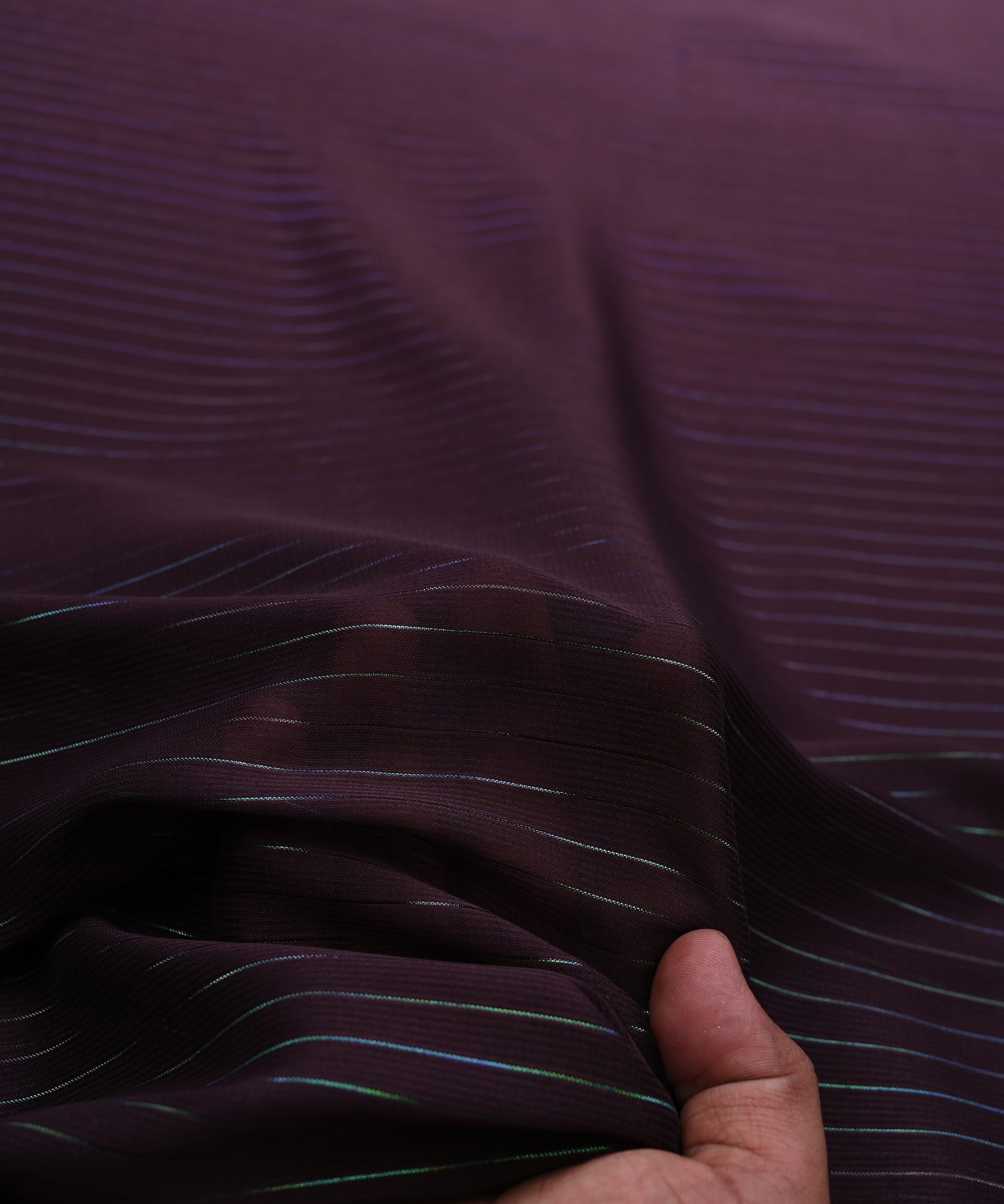 Violet Shaded Chiffon Fabric with Zari Stripes