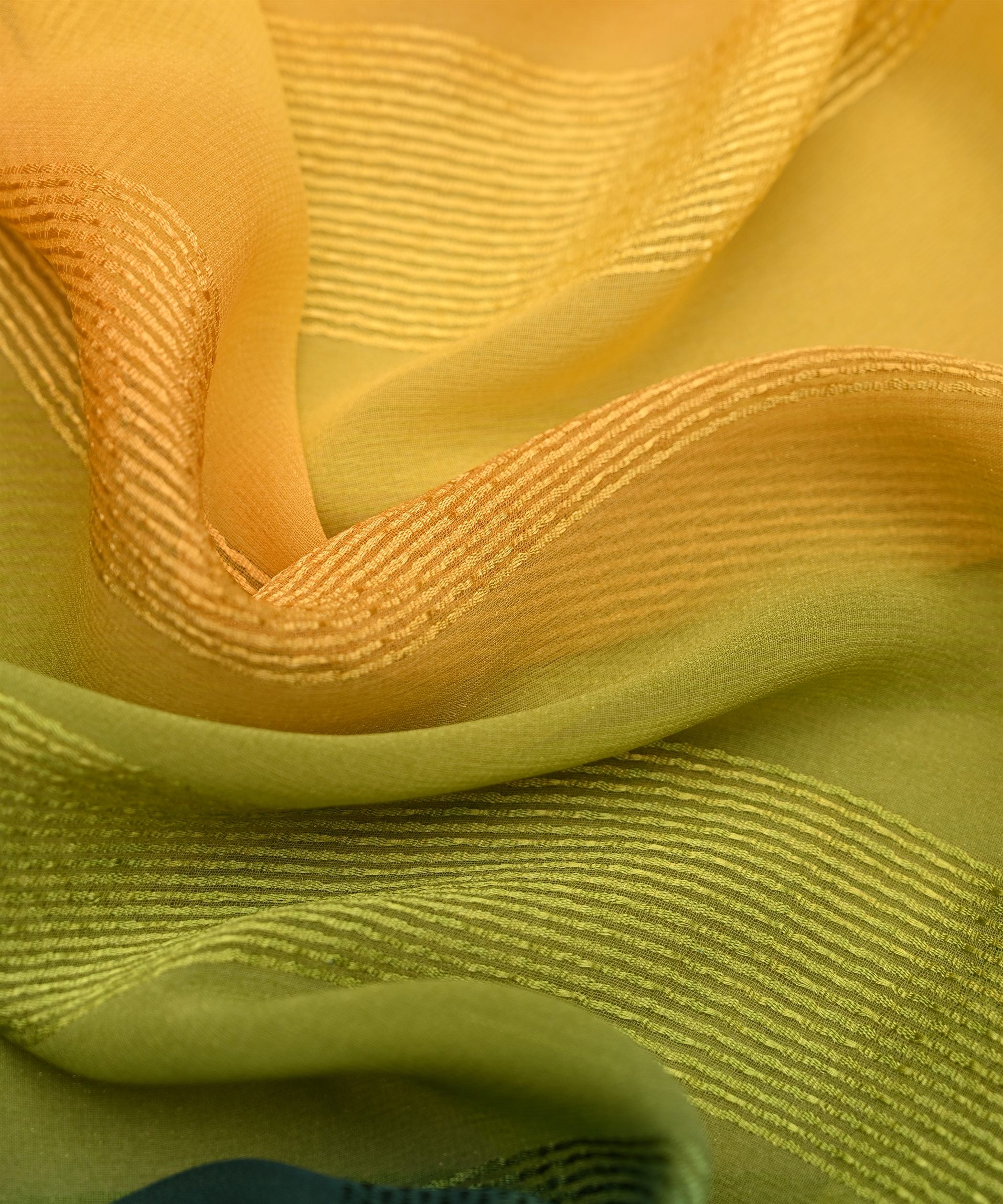 Green Shaded Georgette Fabric with Zari Patta