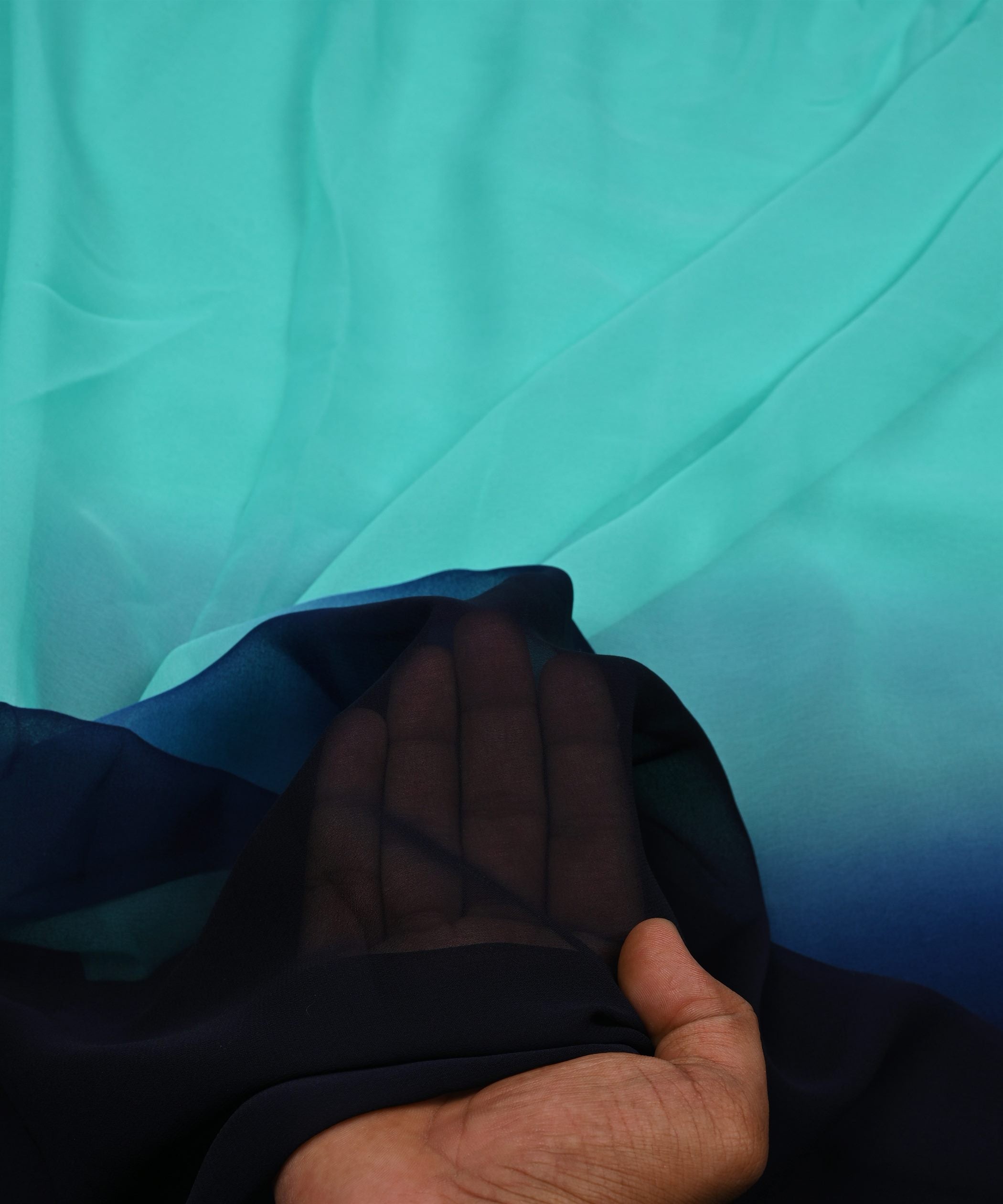 Aqua Blue & Navy Blue Shaded Georgette Fabric