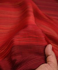Red Shaded Georgette Fabric with Satin and Zari Stripes
