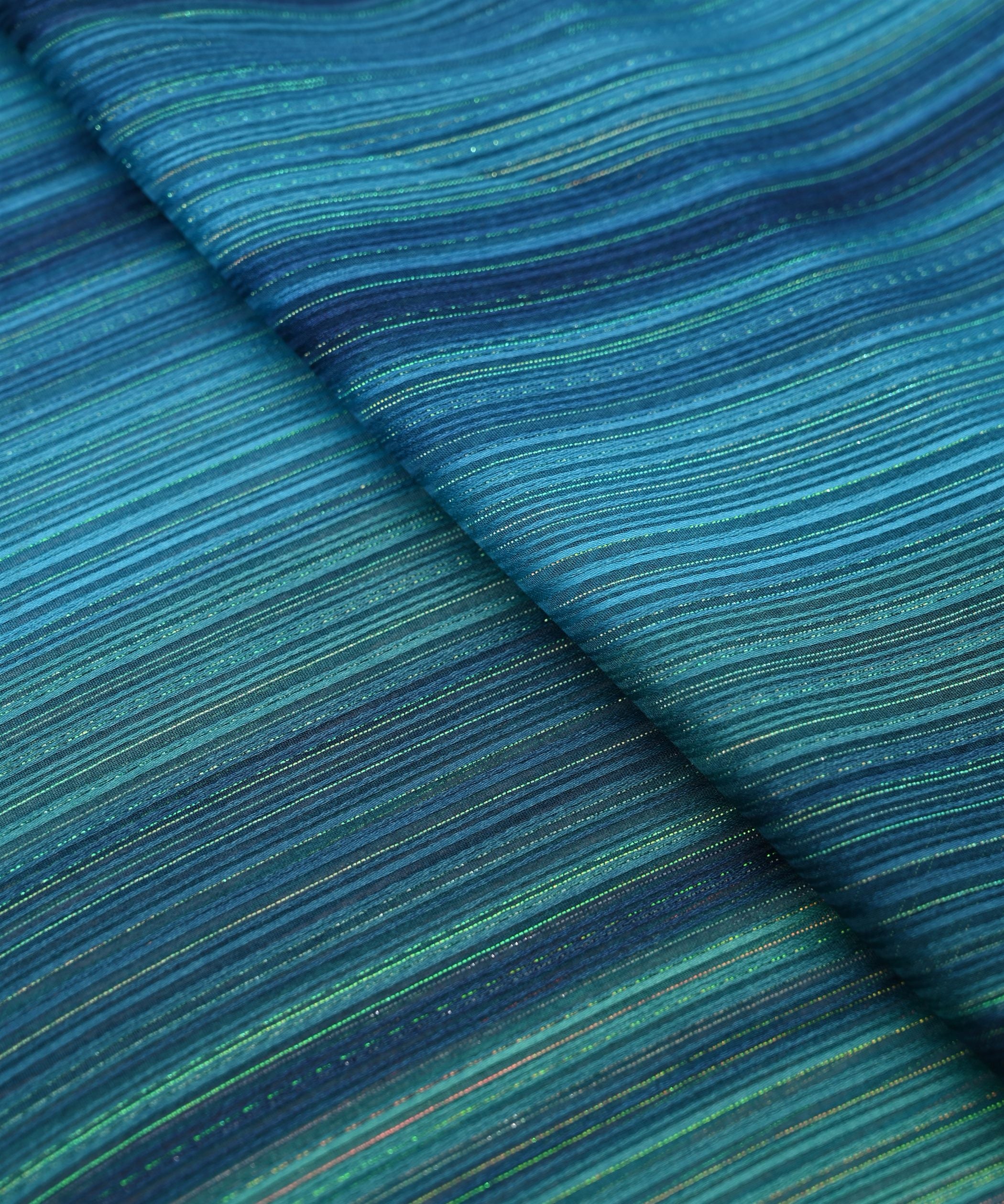 Sky Blue Shaded Georgette Fabric with Satin and Zari Stripes