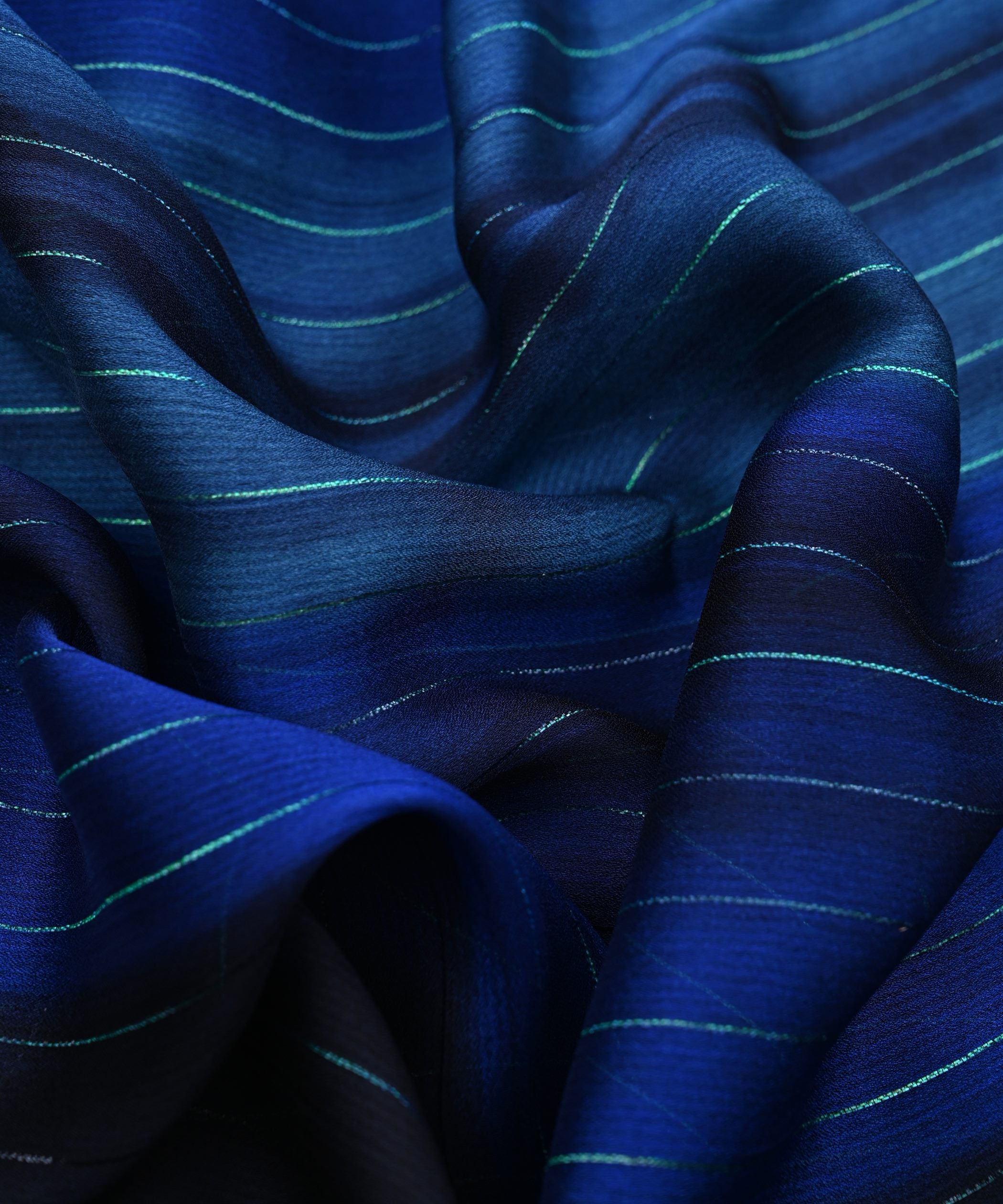 Navy Blue Shaded Chiffon Fabric with Zari Lining