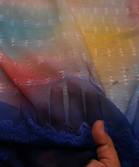 Navy Blue Shaded Weightless Fabric with Embroidery