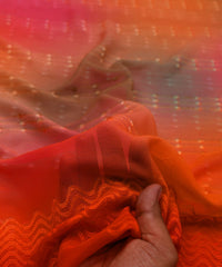 Orange Shaded Weightless Fabric with Embroidery