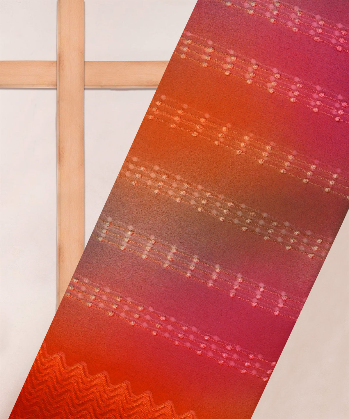 Orange Shaded Weightless Fabric with Embroidery