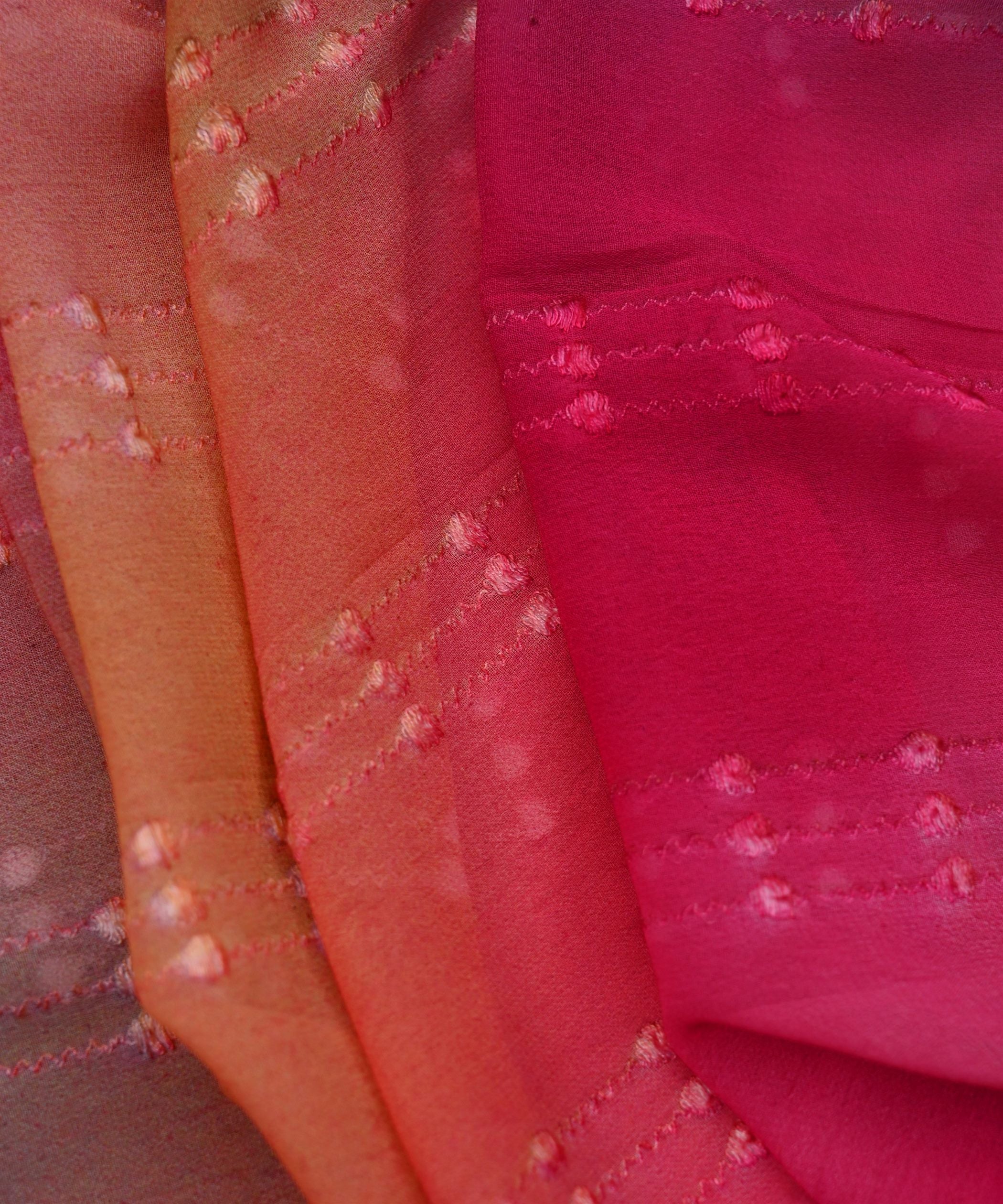 Pink Shaded Weightless Fabric with Embroidery