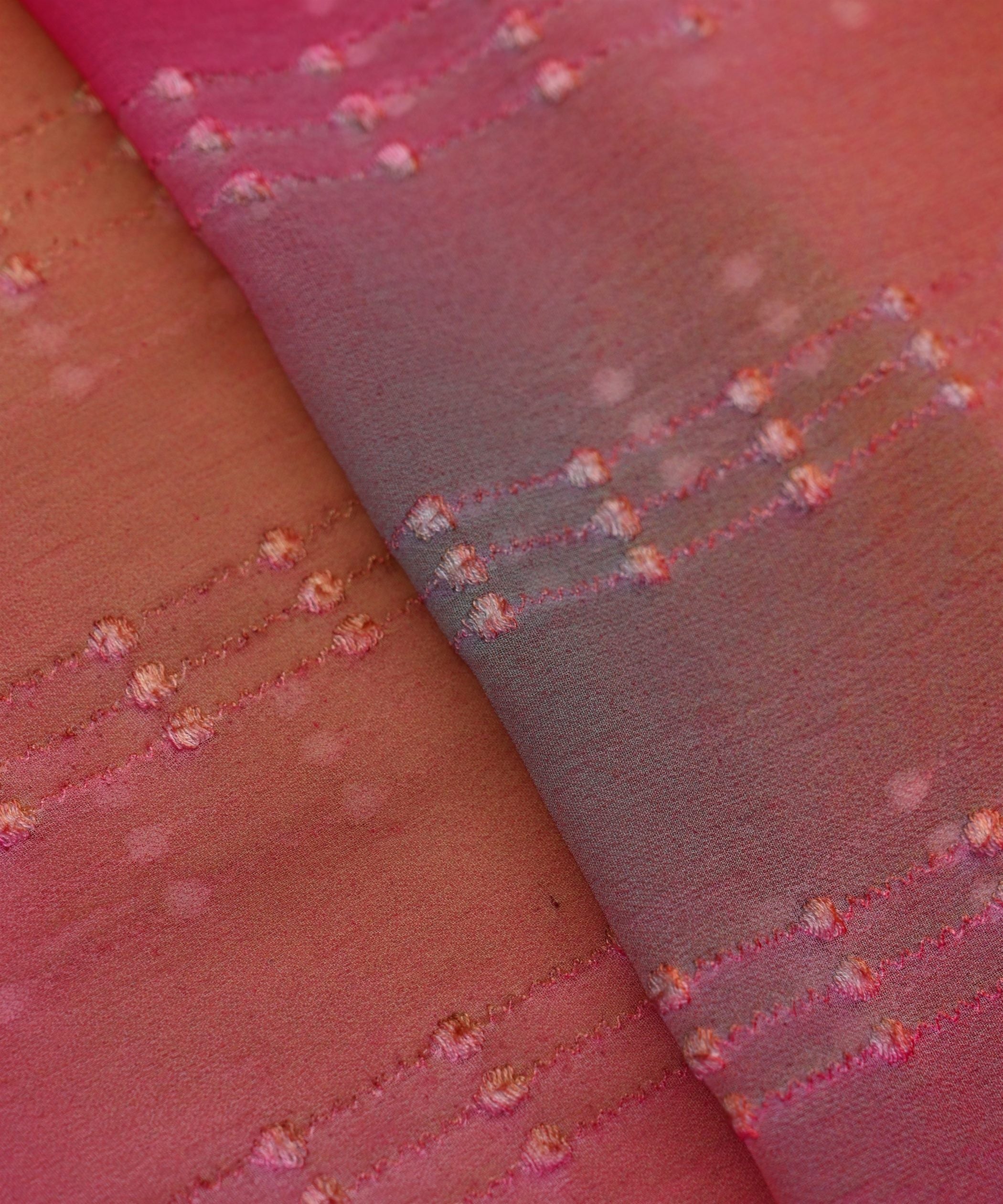 Pink Shaded Weightless Fabric with Embroidery