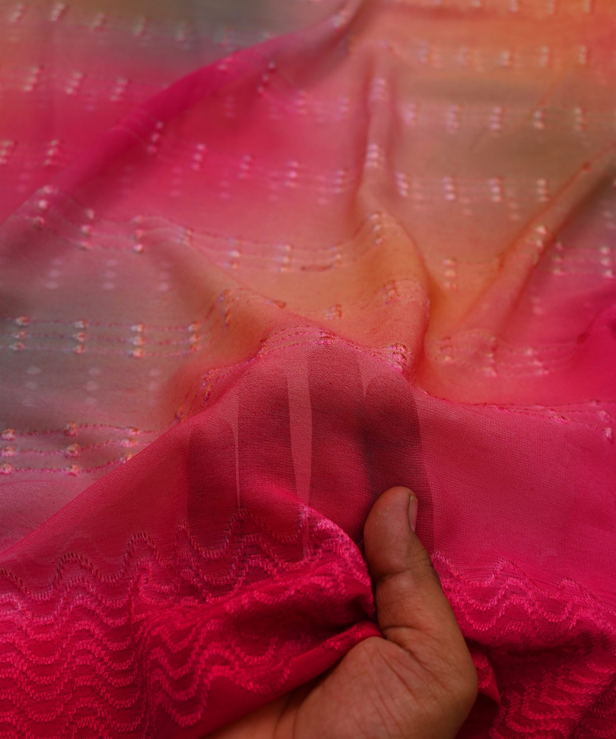 Pink Shaded Weightless Fabric with Embroidery