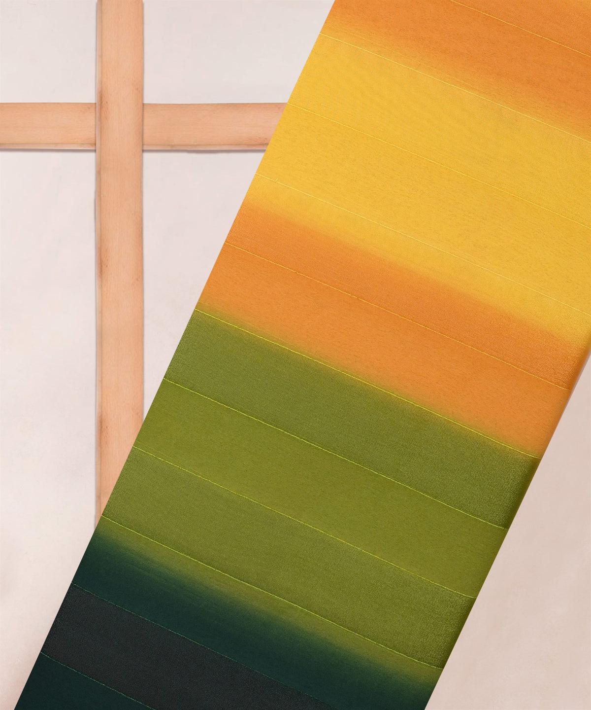 Green-Dark Green Shaded Weightless Fabric with Zari and Satin Stripes