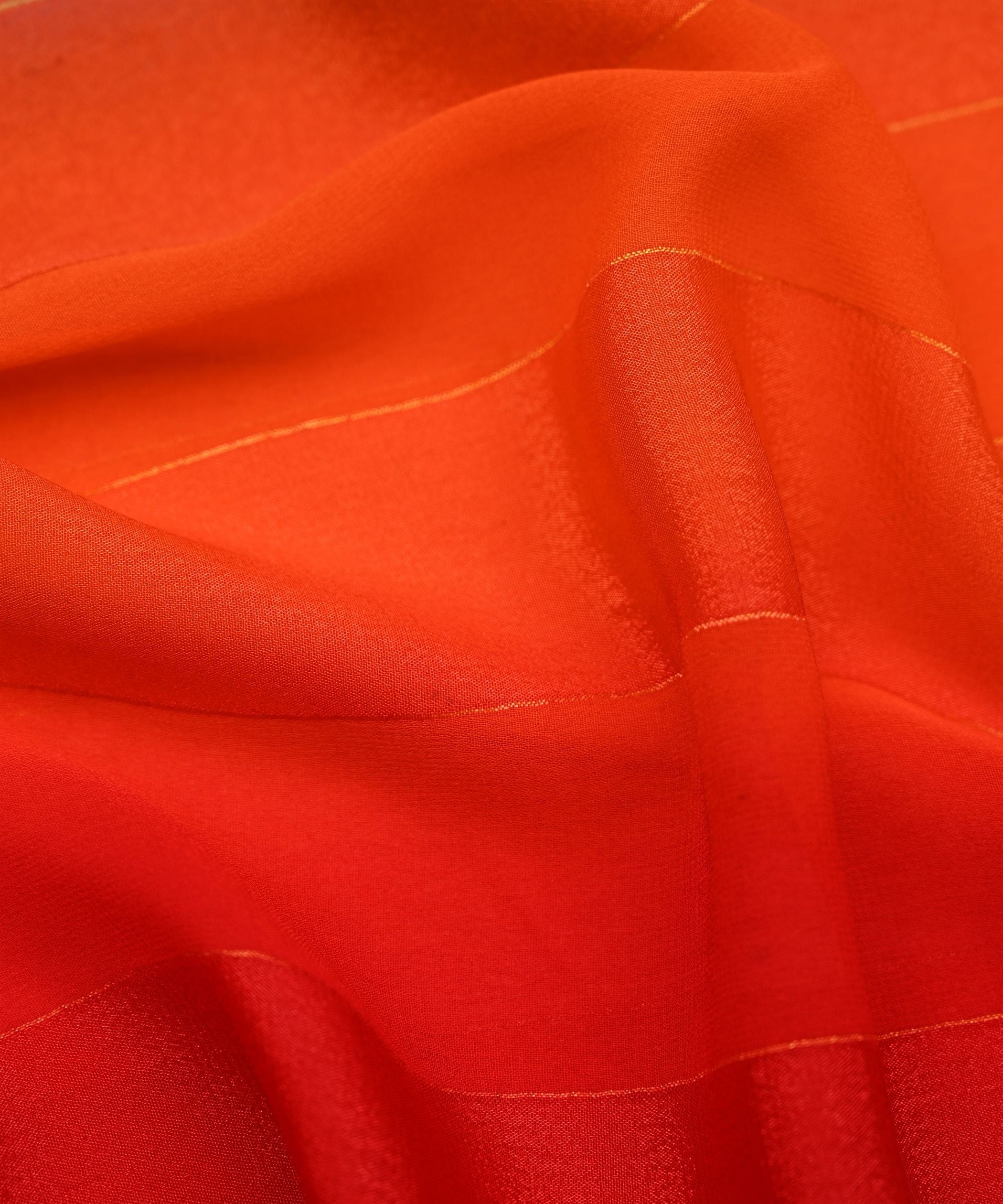 Orange-Red Shaded Weightless Fabric with Zari and Satin Stripes