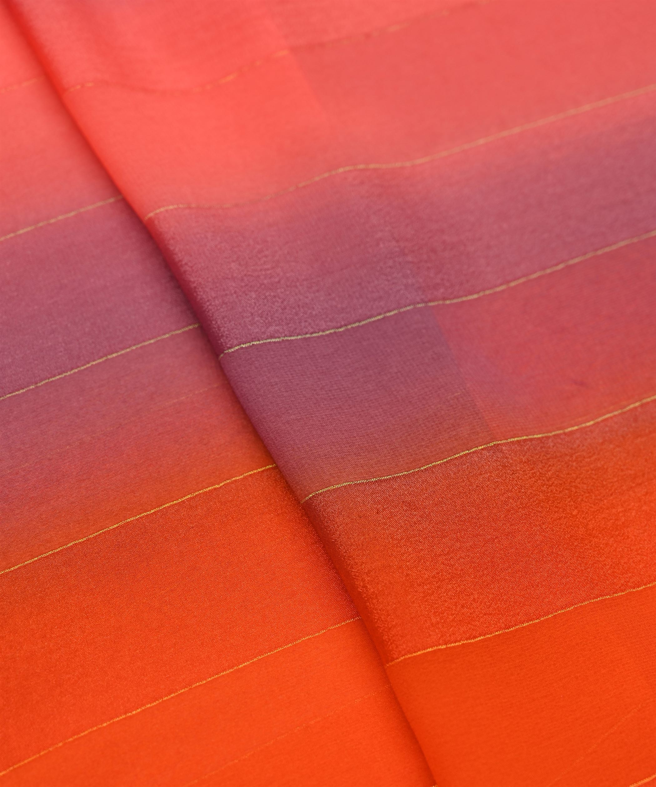 Orange-Red Shaded Weightless Fabric with Zari and Satin Stripes