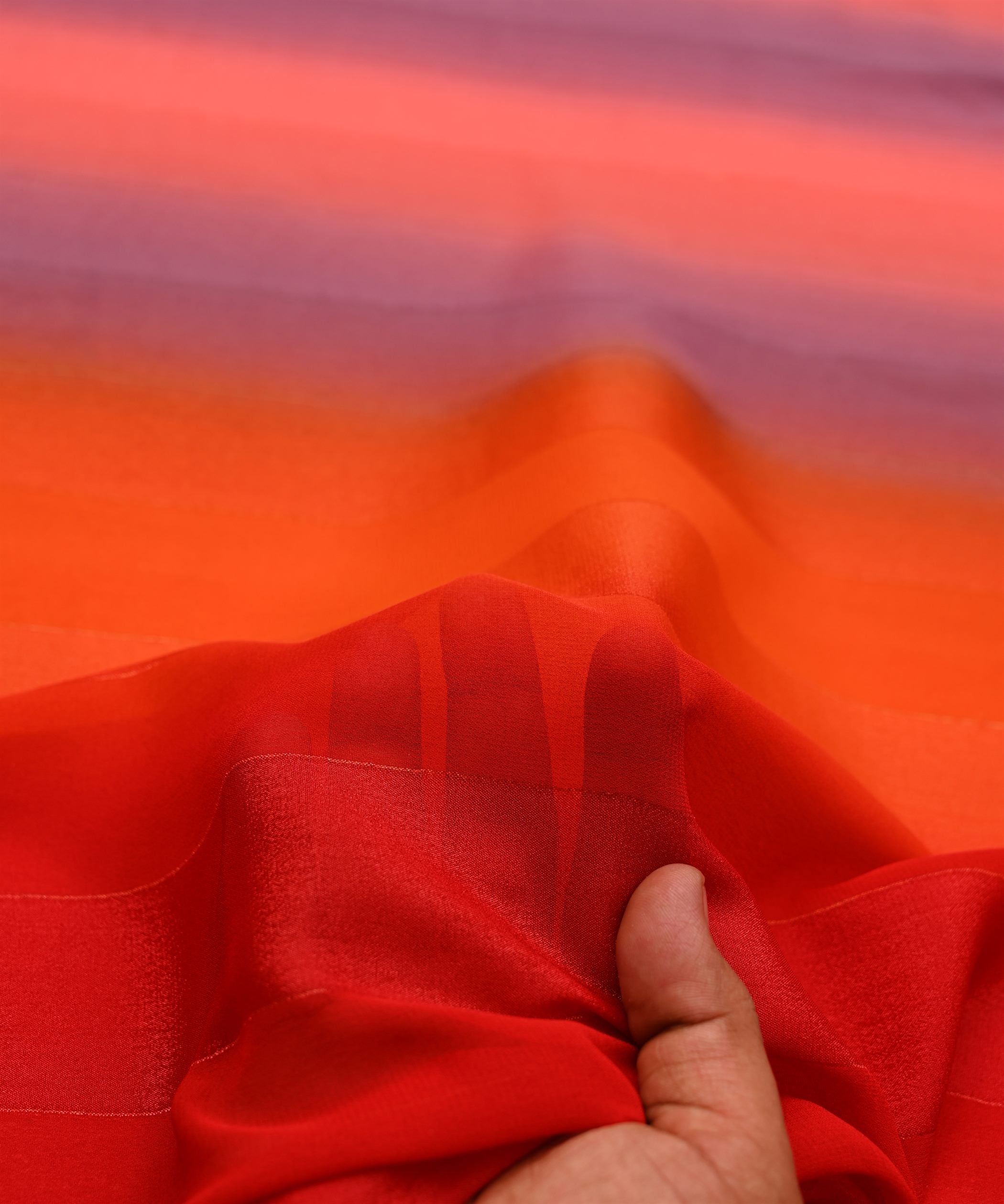 Orange-Red Shaded Weightless Fabric with Zari and Satin Stripes