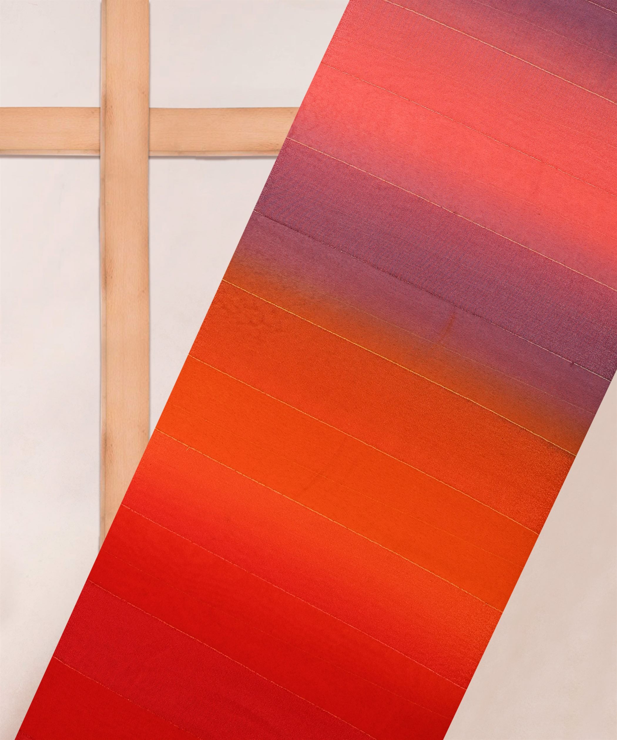 Orange-Red Shaded Weightless Fabric with Zari and Satin Stripes