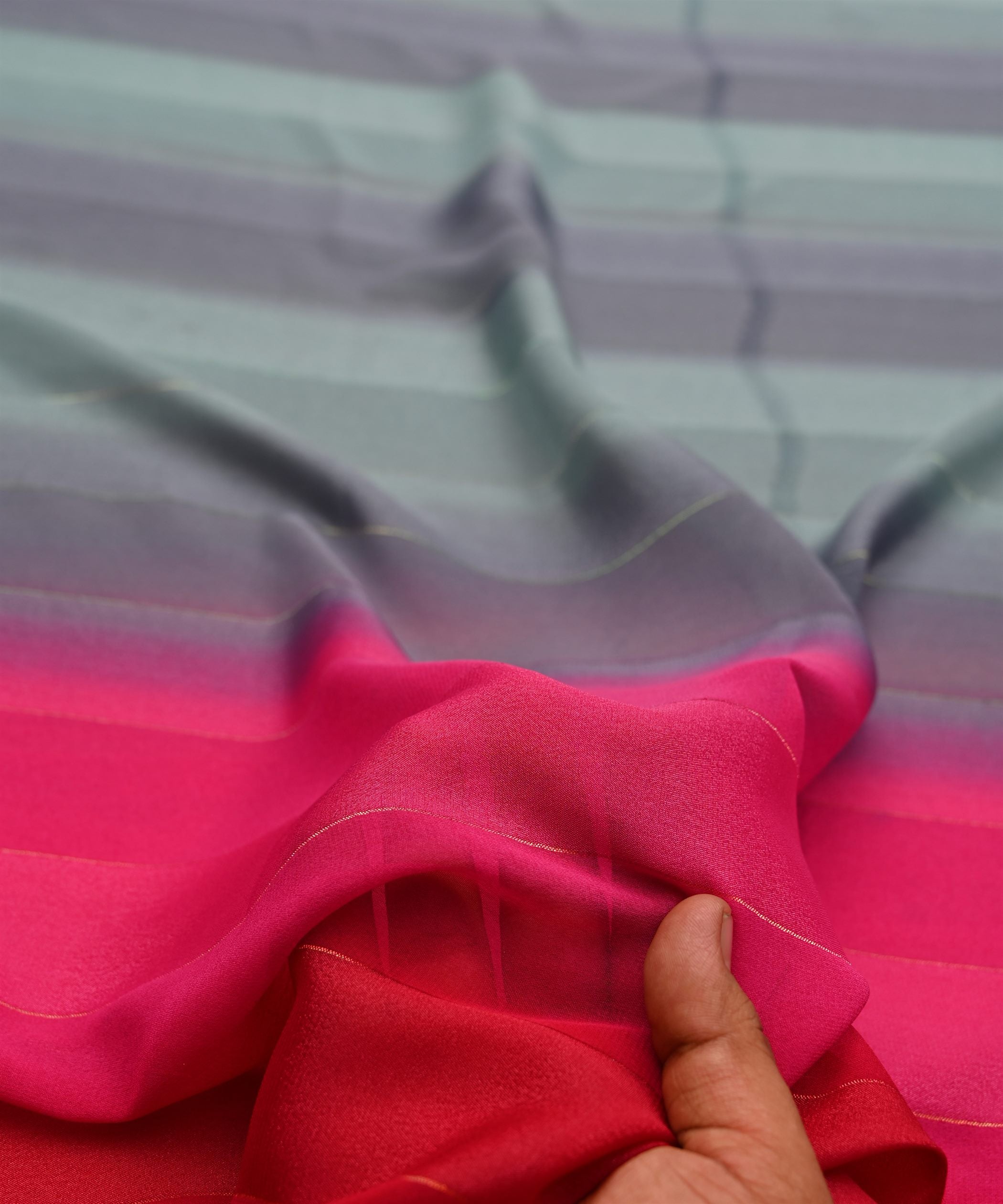 Pink-Red Shaded Weightless Fabric with Zari and Satin Stripes