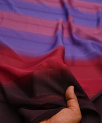 Wine-Dark Wine Shaded Weightless Fabric with Zari and Satin Stripes