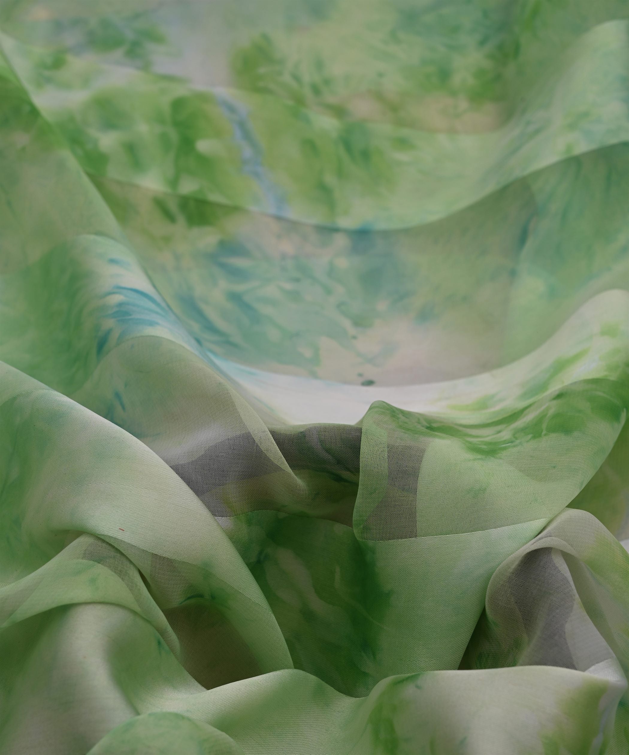 Green Shibori Georgette Fabric with Satin Patta