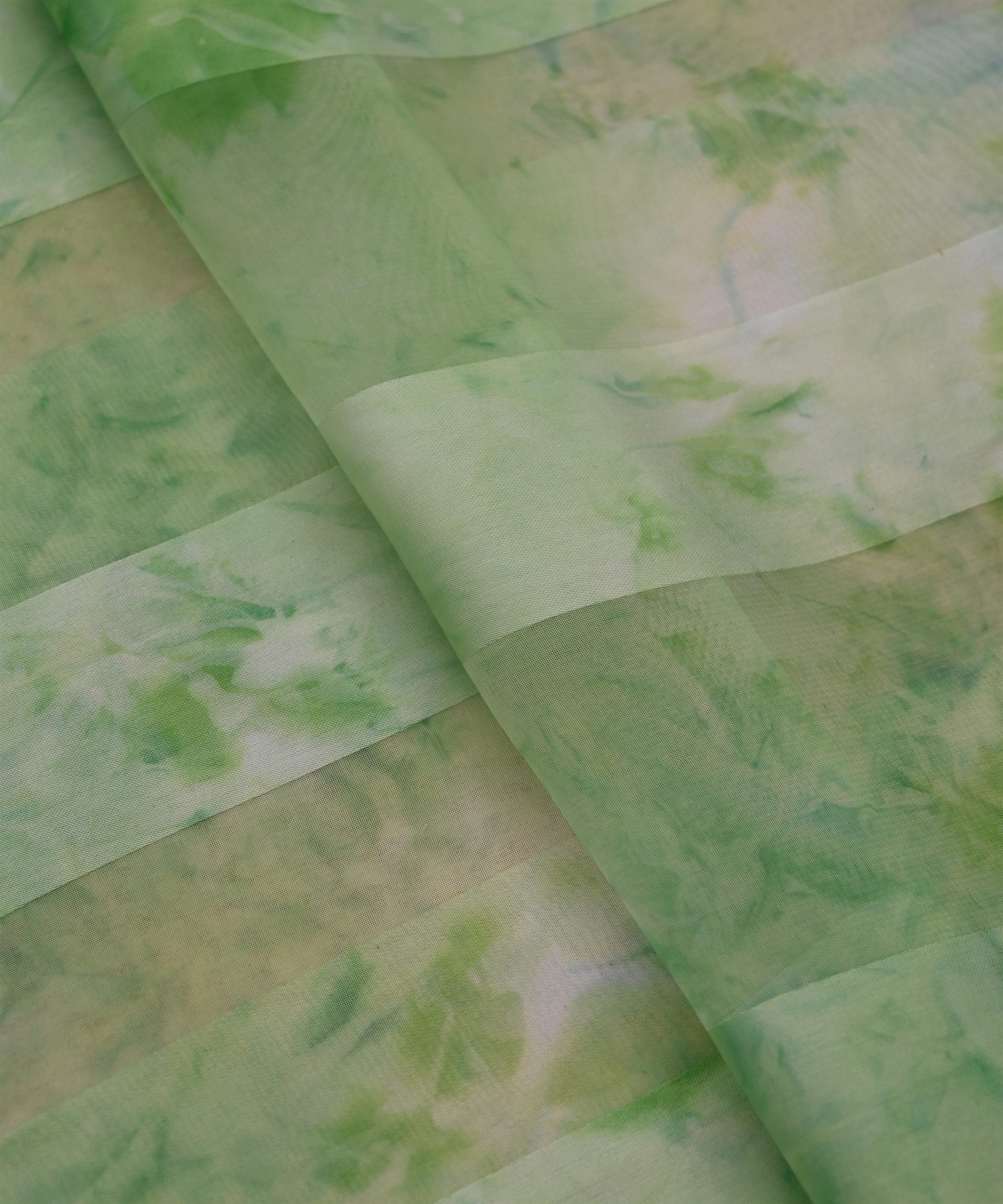 Green Shibori Georgette Fabric with Satin Patta