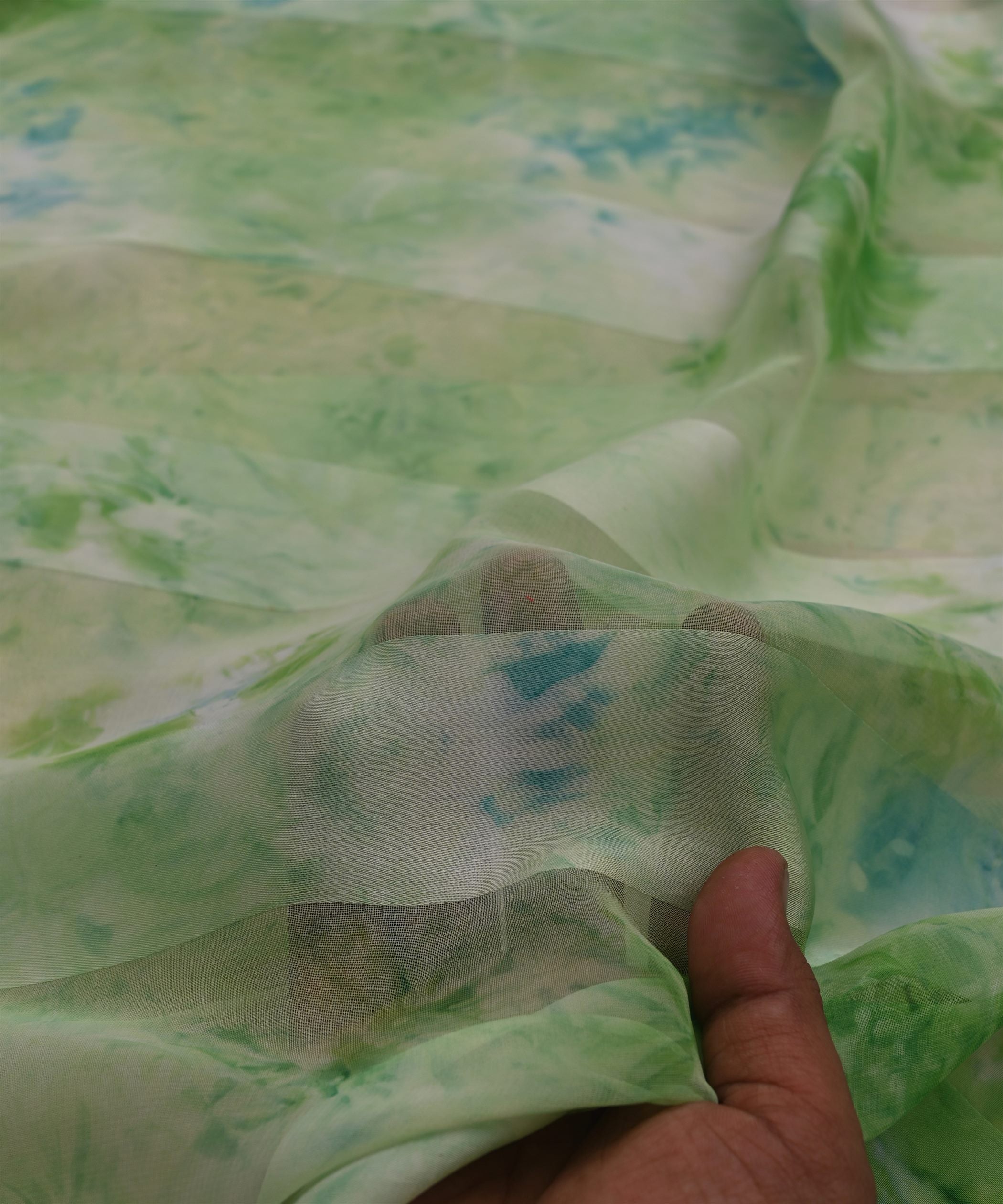 Green Shibori Georgette Fabric with Satin Patta