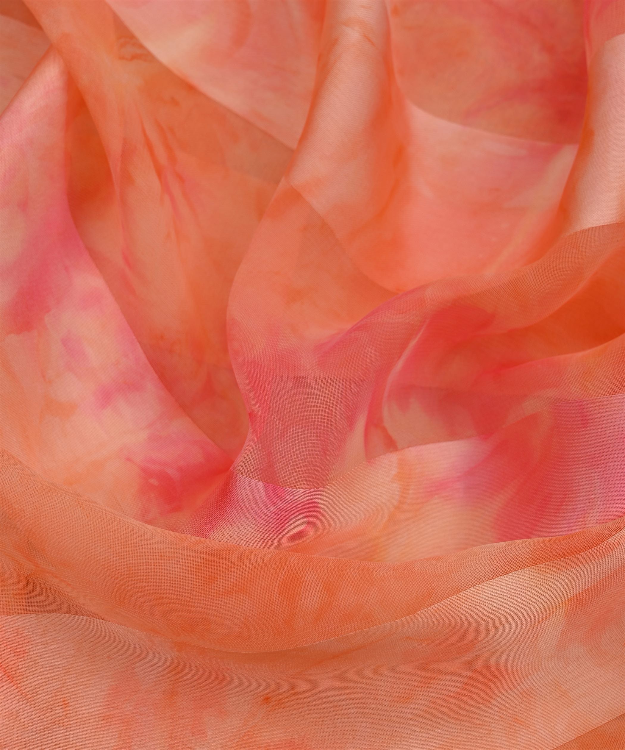 Orange Shibori Georgette Fabric with Satin Patta