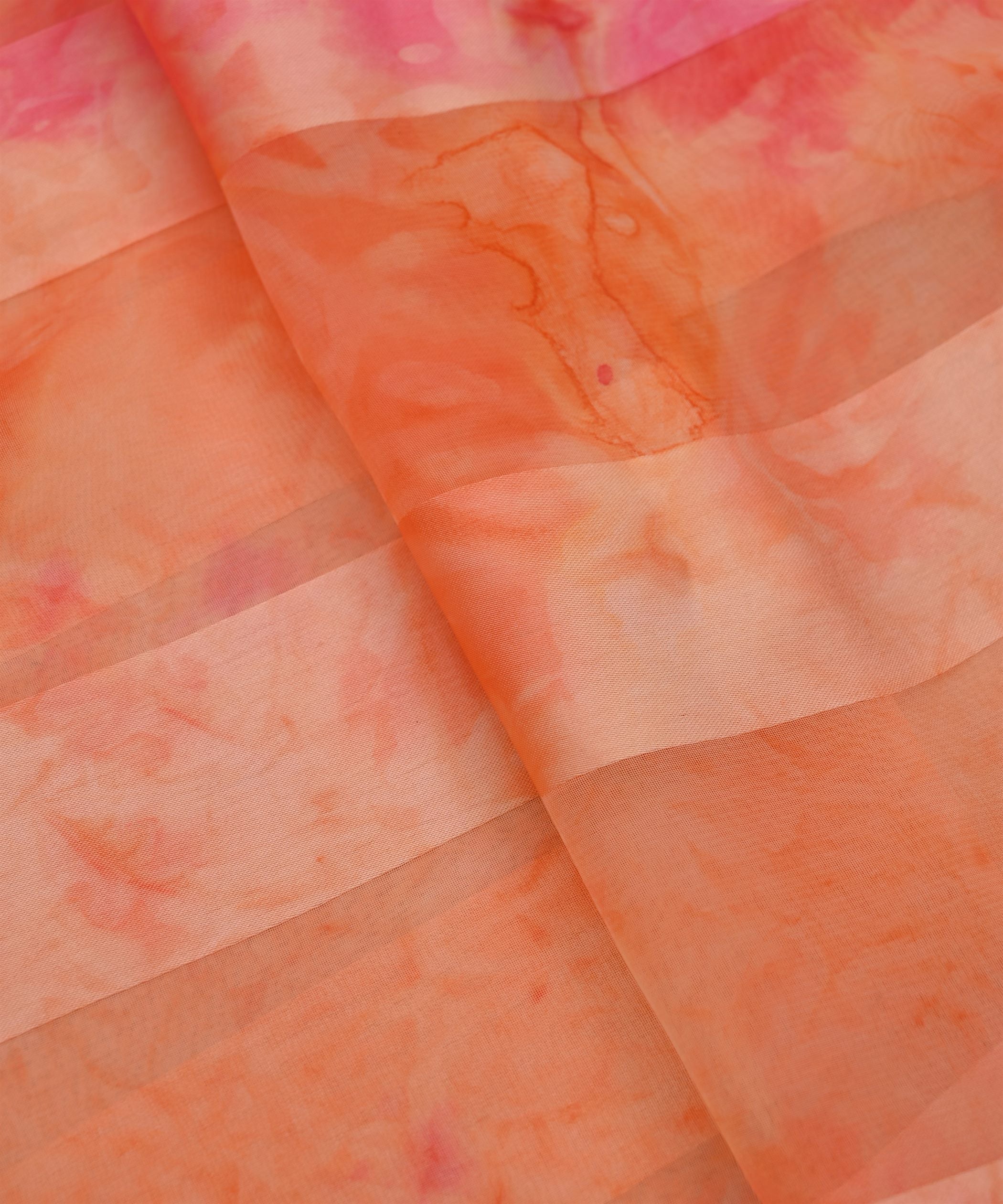 Orange Shibori Georgette Fabric with Satin Patta