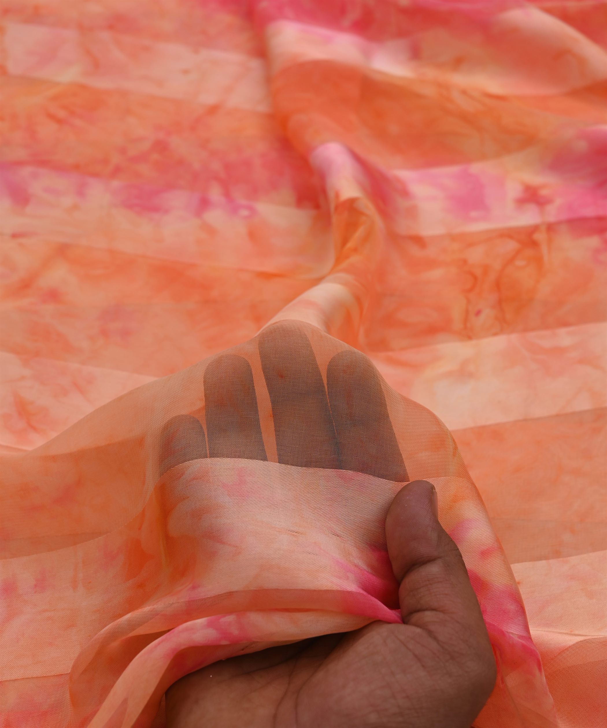 Orange Shibori Georgette Fabric with Satin Patta