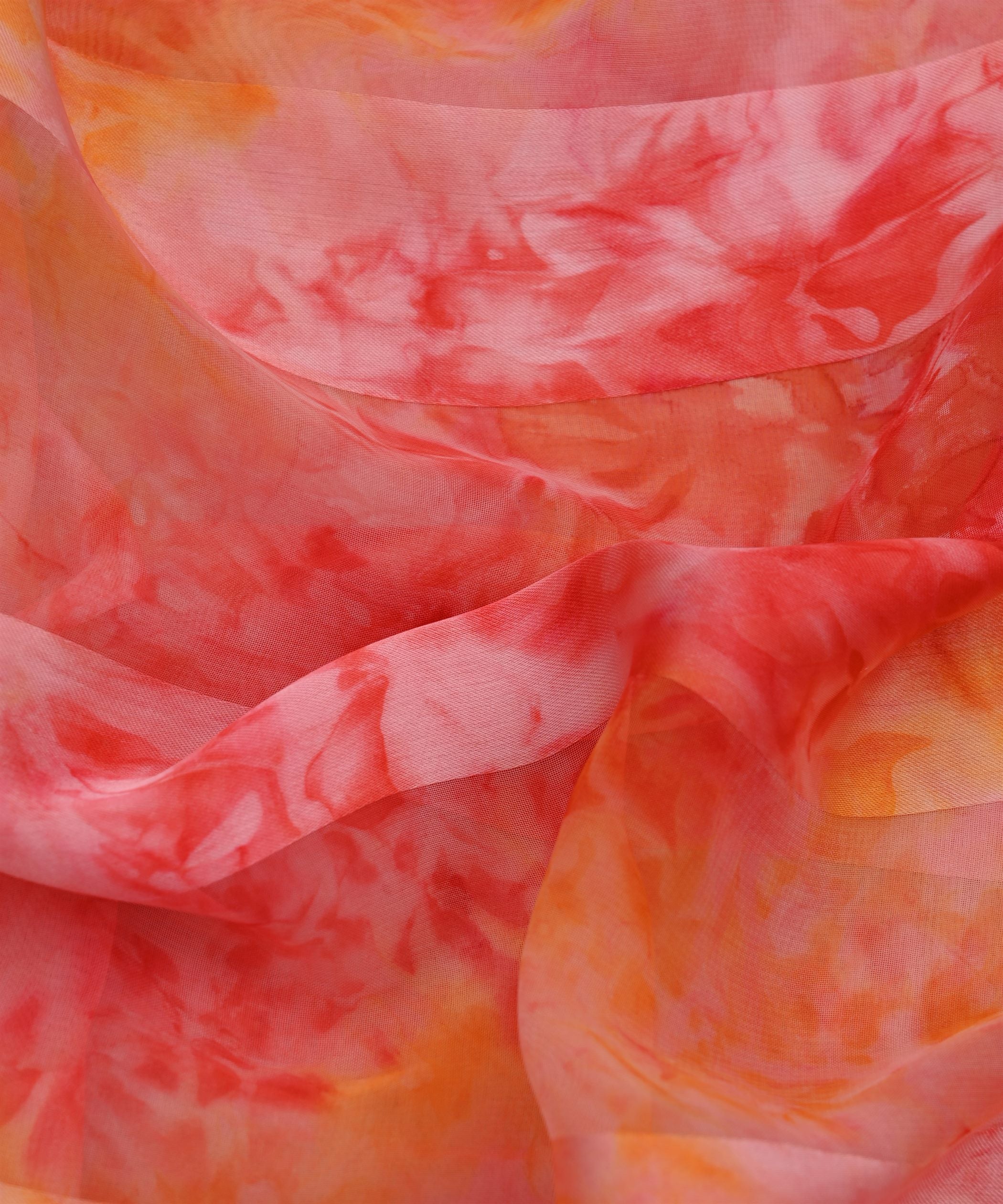 Red Shibori Georgette Fabric with Satin Patta