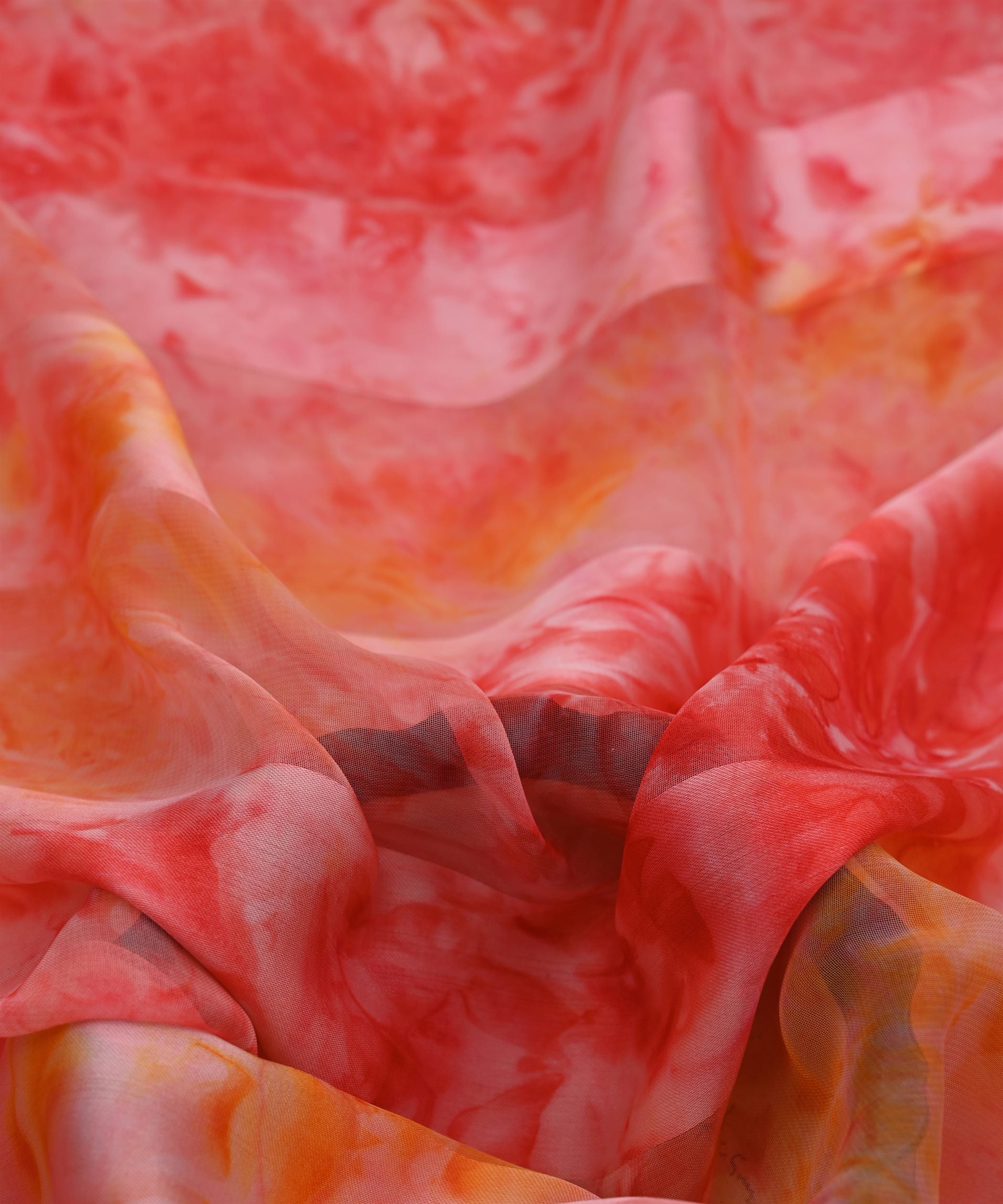Red Shibori Georgette Fabric with Satin Patta