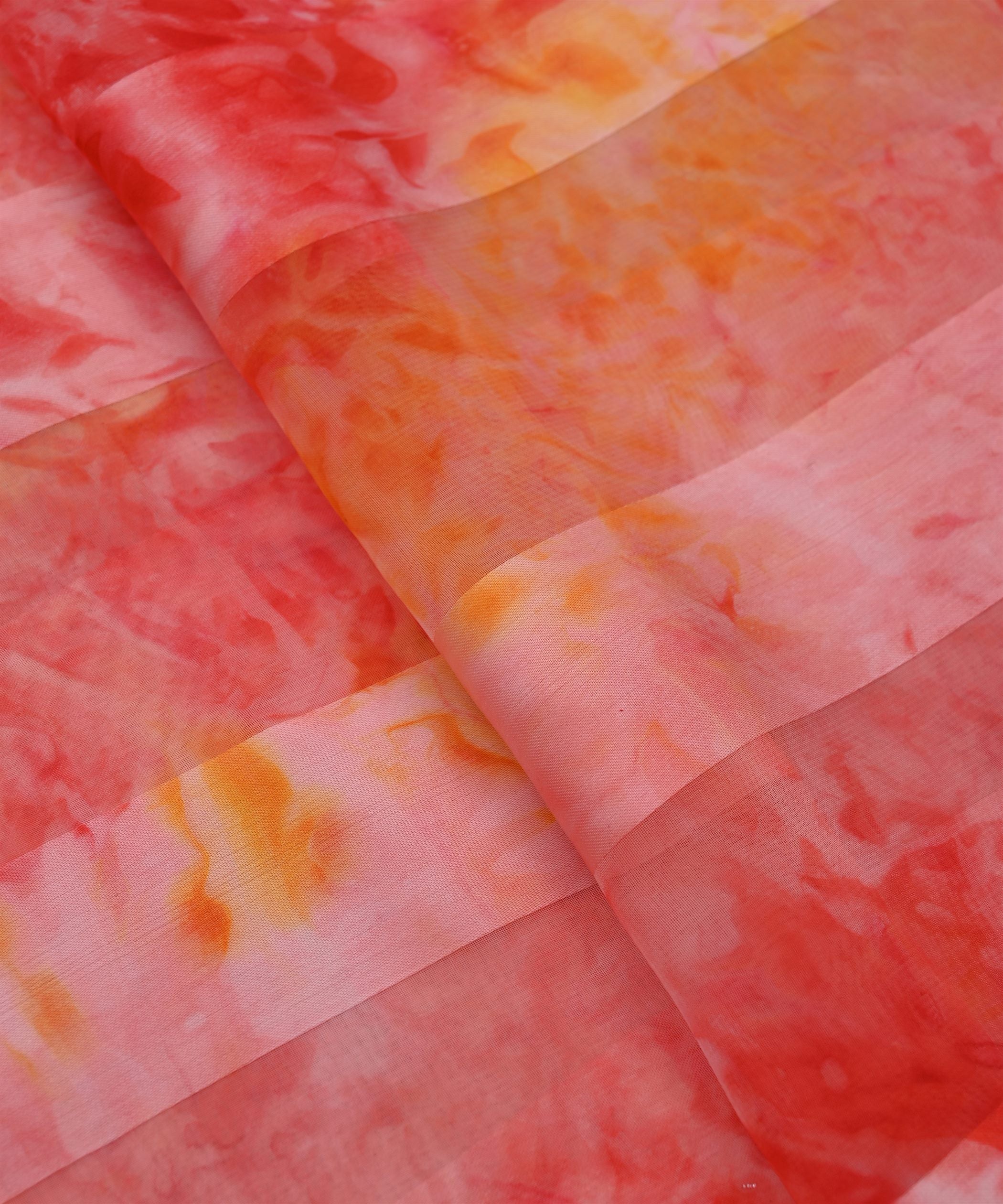 Red Shibori Georgette Fabric with Satin Patta