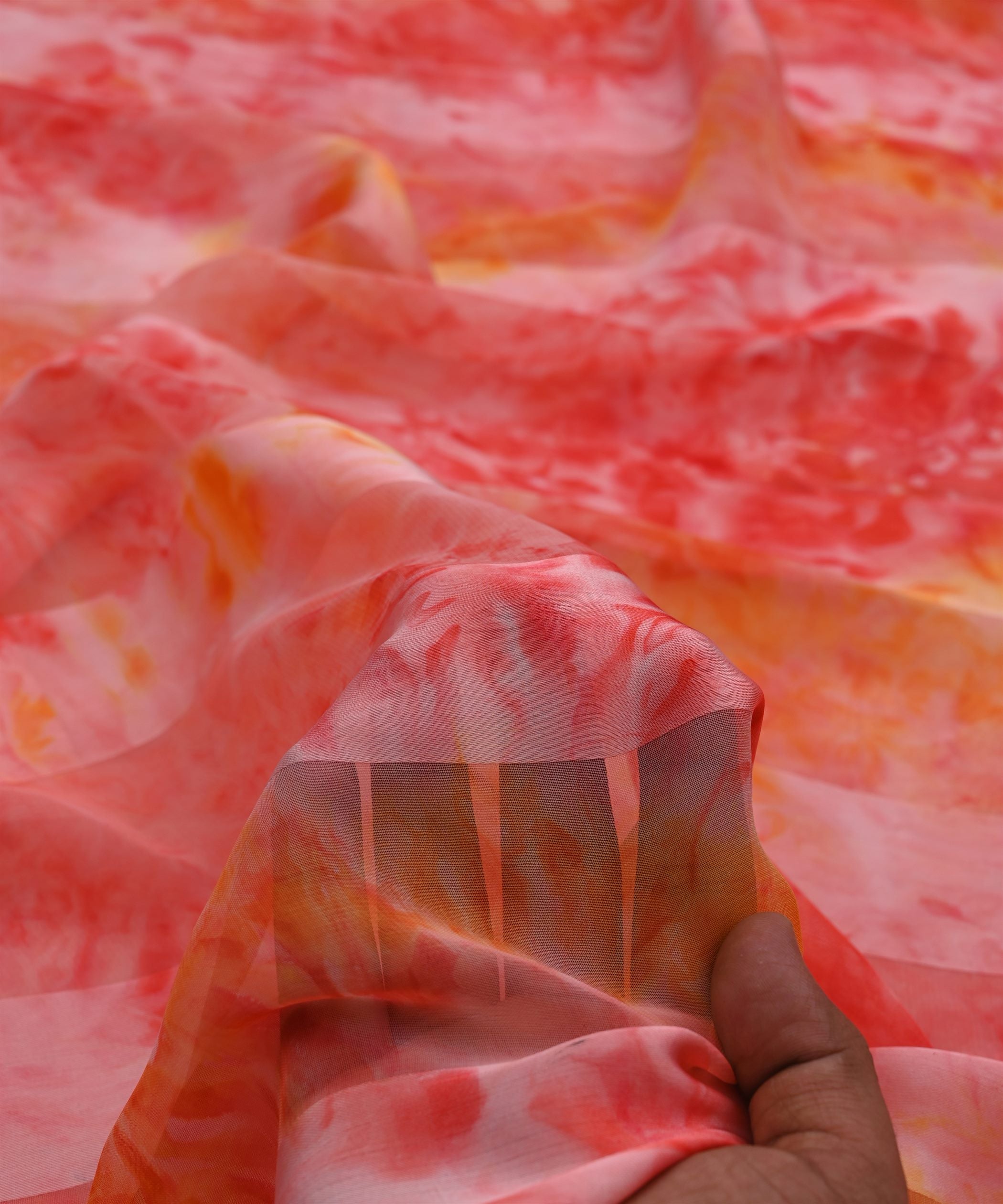 Red Shibori Georgette Fabric with Satin Patta