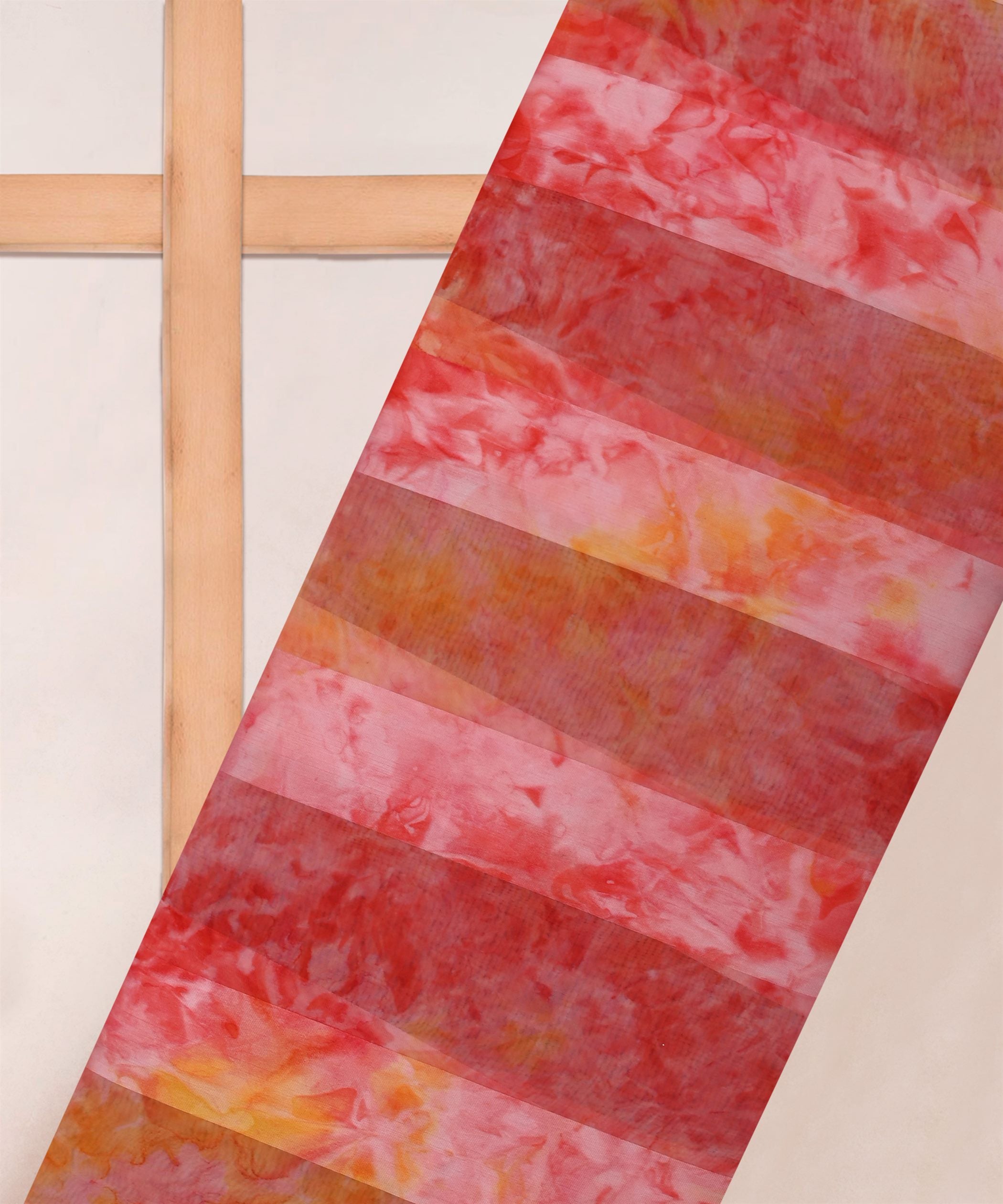 Red Shibori Georgette Fabric with Satin Patta