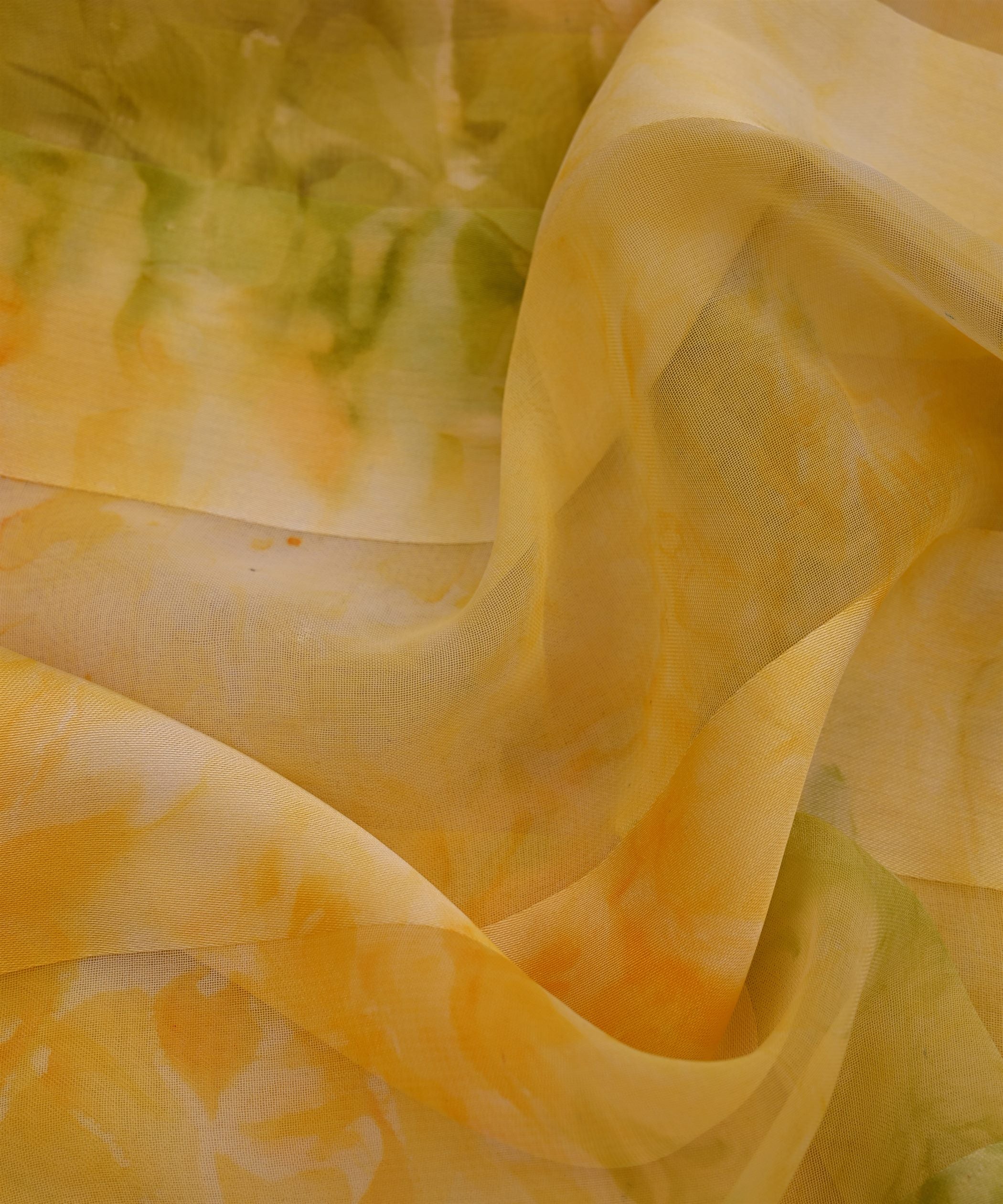 Yellow Shibori Georgette Fabric with Satin Patta