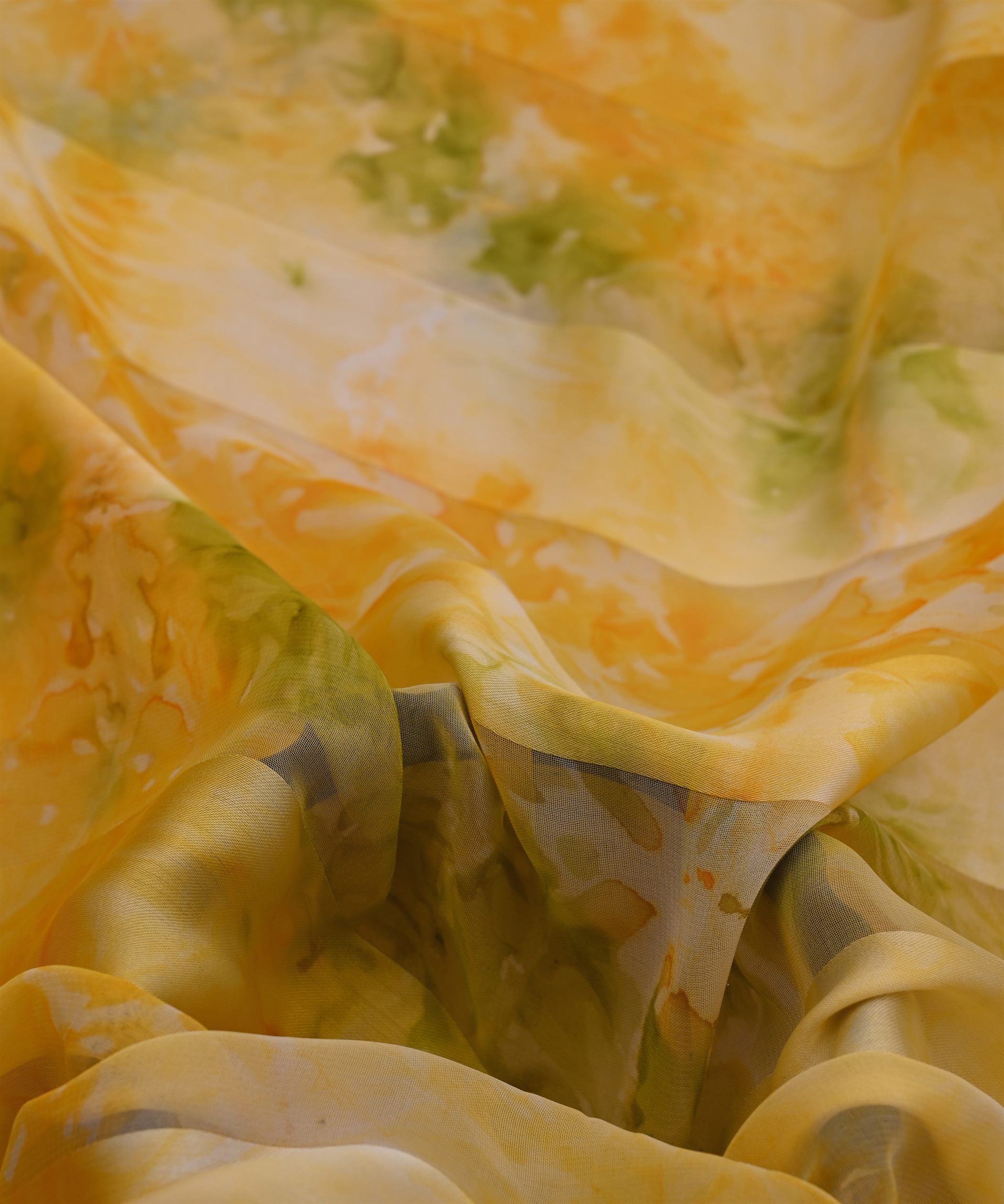 Yellow Shibori Georgette Fabric with Satin Patta