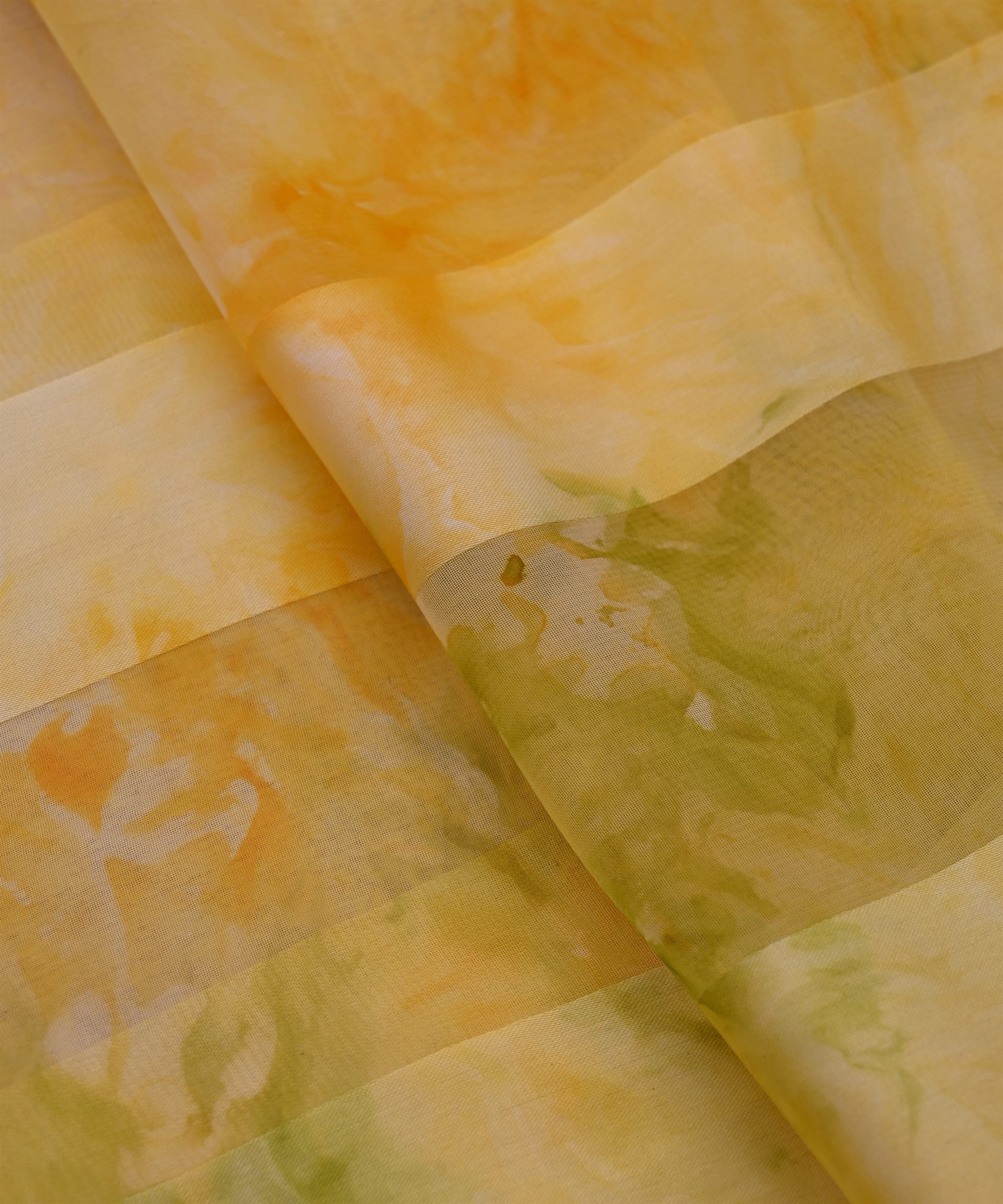 Yellow Shibori Georgette Fabric with Satin Patta